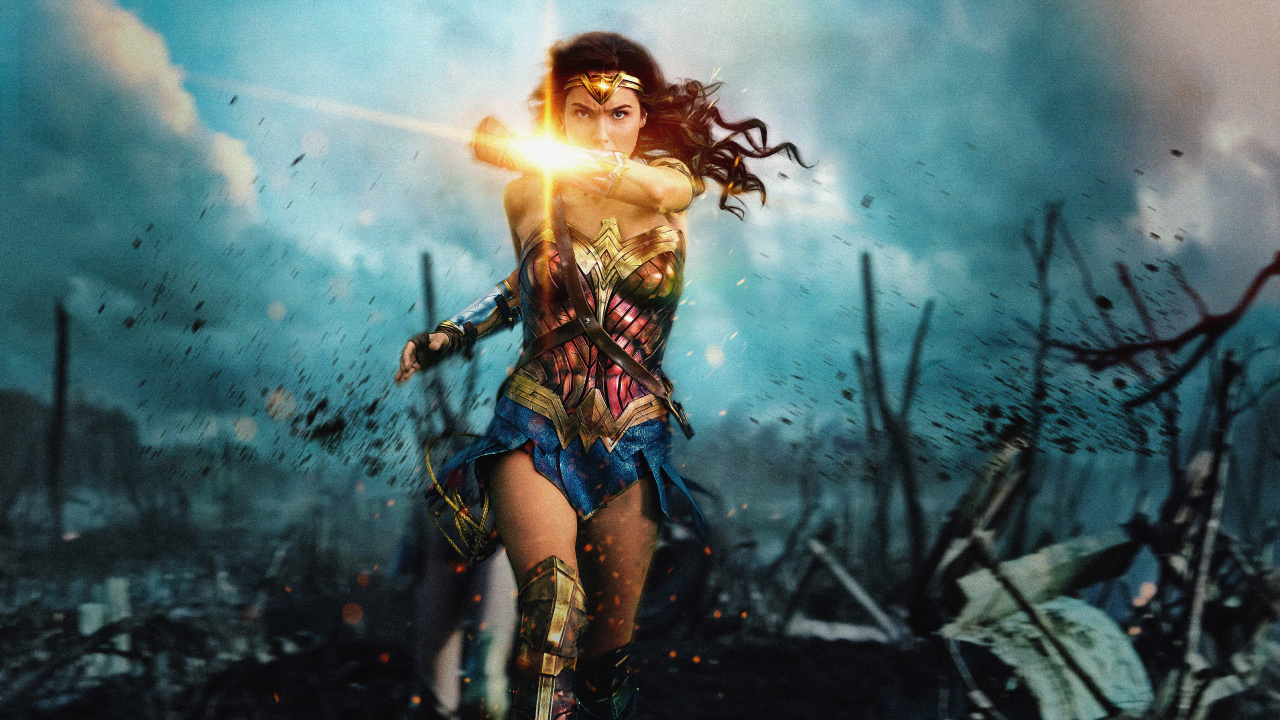 Woman in Blue and White Dress Holding a Stick. Wallpaper in 1280x720 Resolution