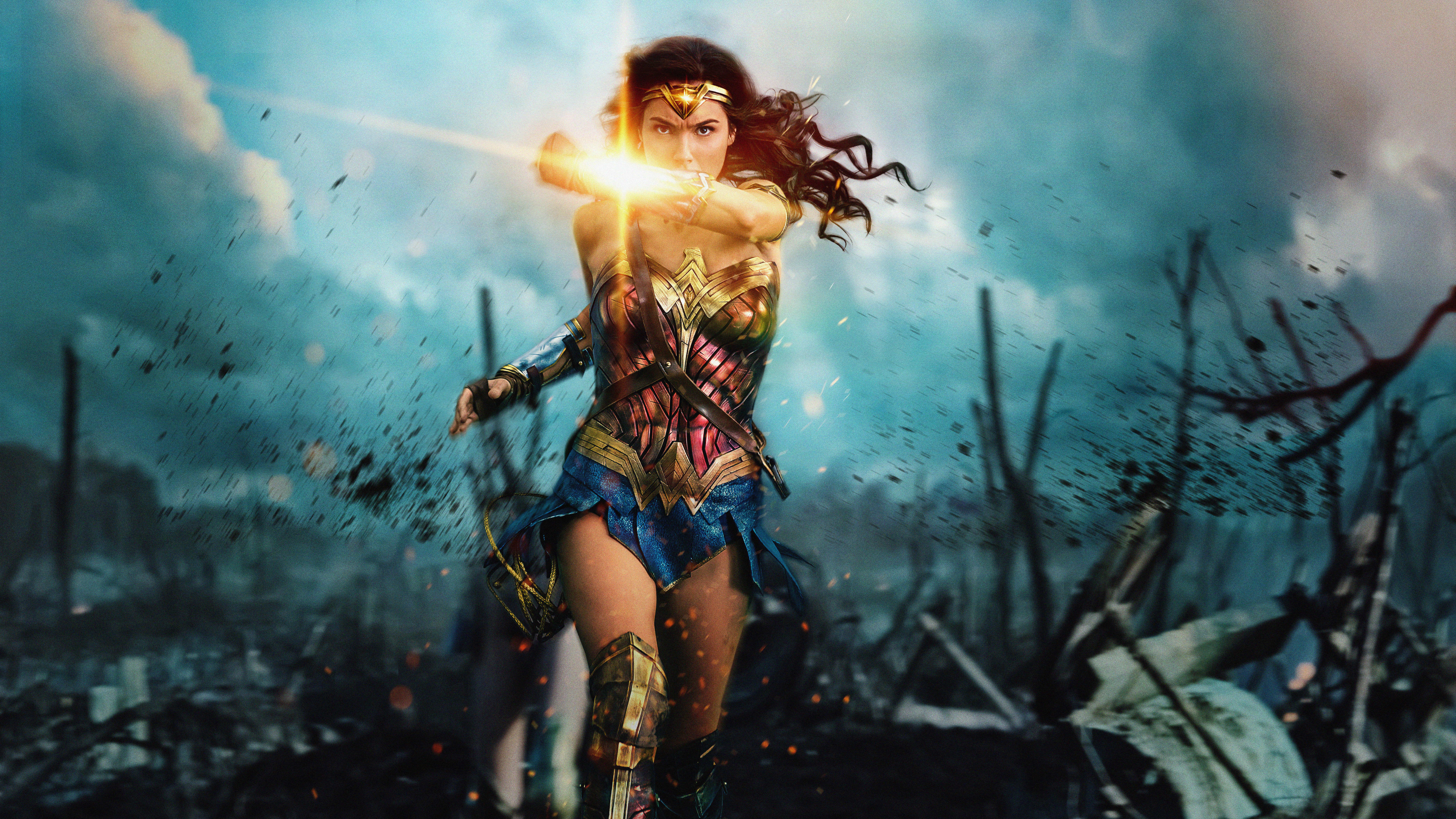 Woman in Blue and White Dress Holding a Stick. Wallpaper in 7680x4320 Resolution