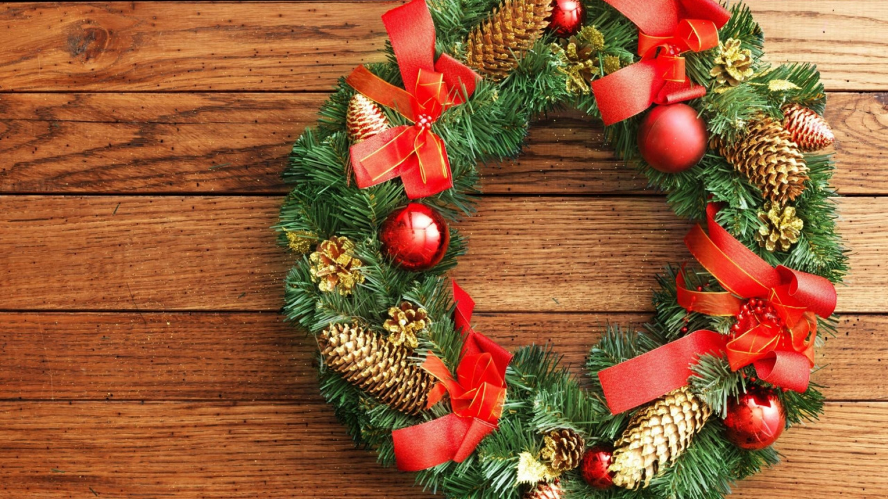 Wreath, New Year, Christmas Decoration, Christmas, Gift. Wallpaper in 1280x720 Resolution