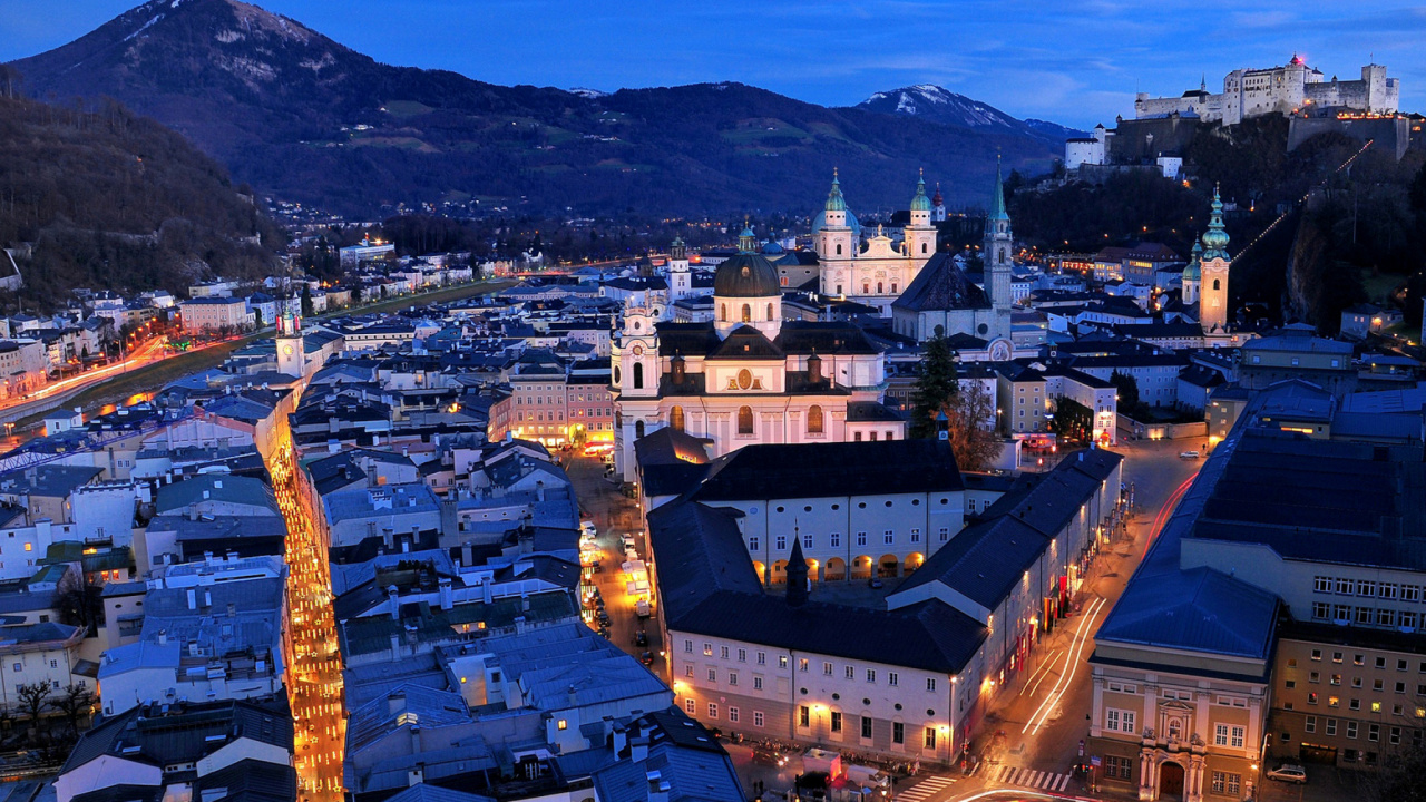 Aerial View of City Buildings During Night Time. Wallpaper in 1280x720 Resolution