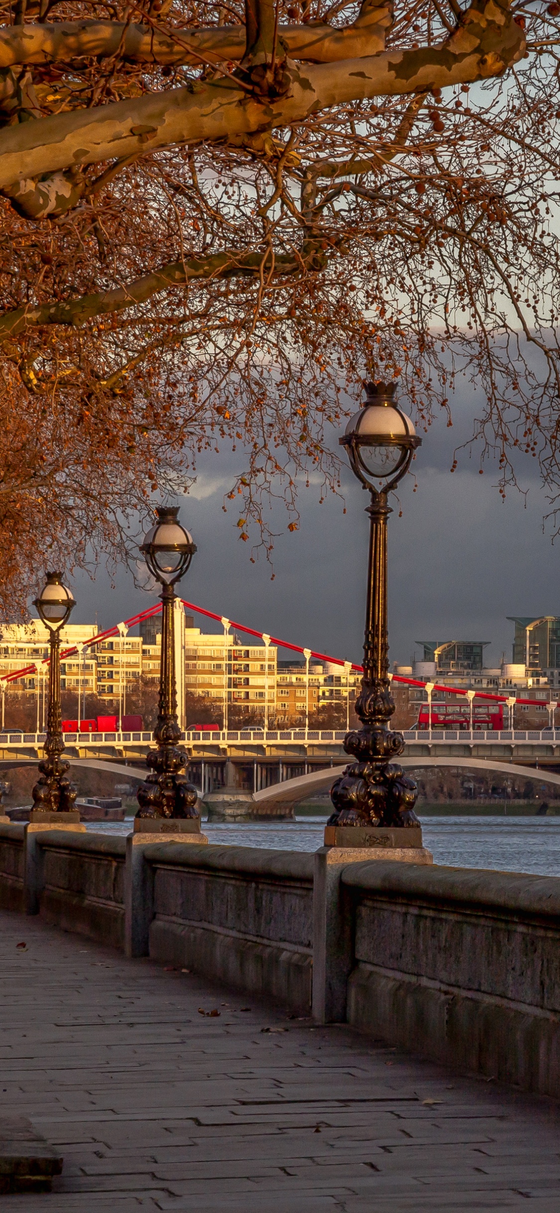Black Street Lamp Near Body of Water During Sunset. Wallpaper in 1125x2436 Resolution