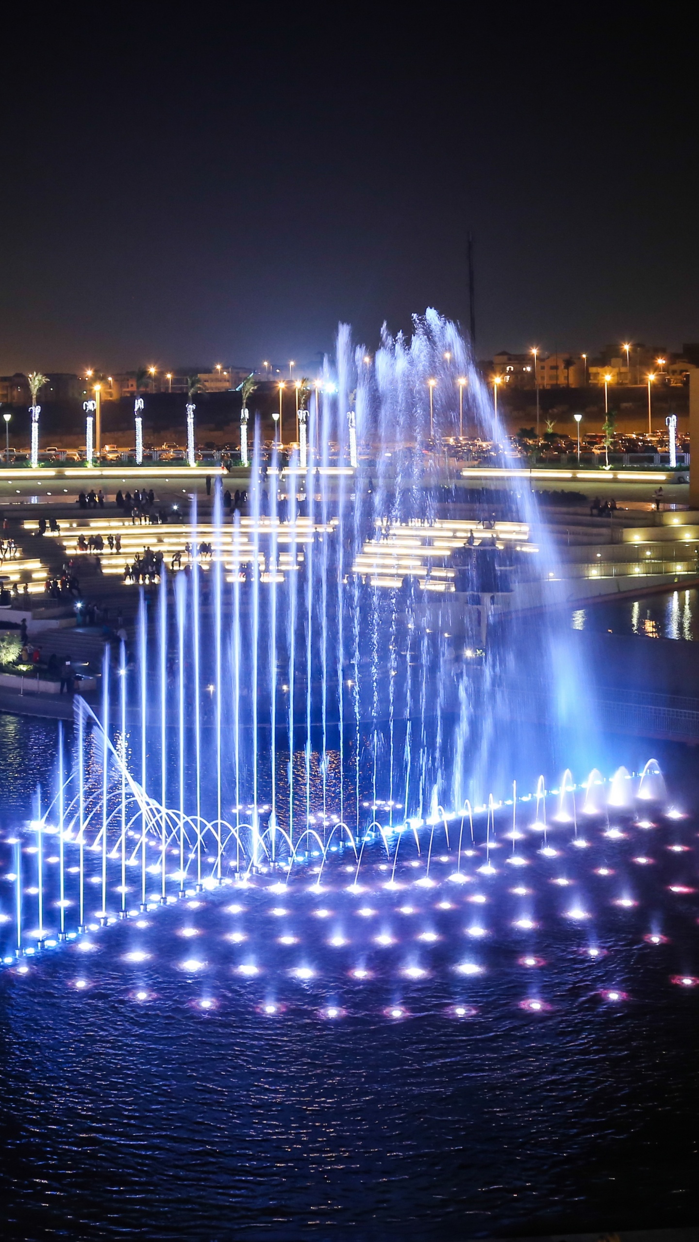 Fuente de Agua en la Ciudad Durante la Noche. Wallpaper in 1440x2560 Resolution