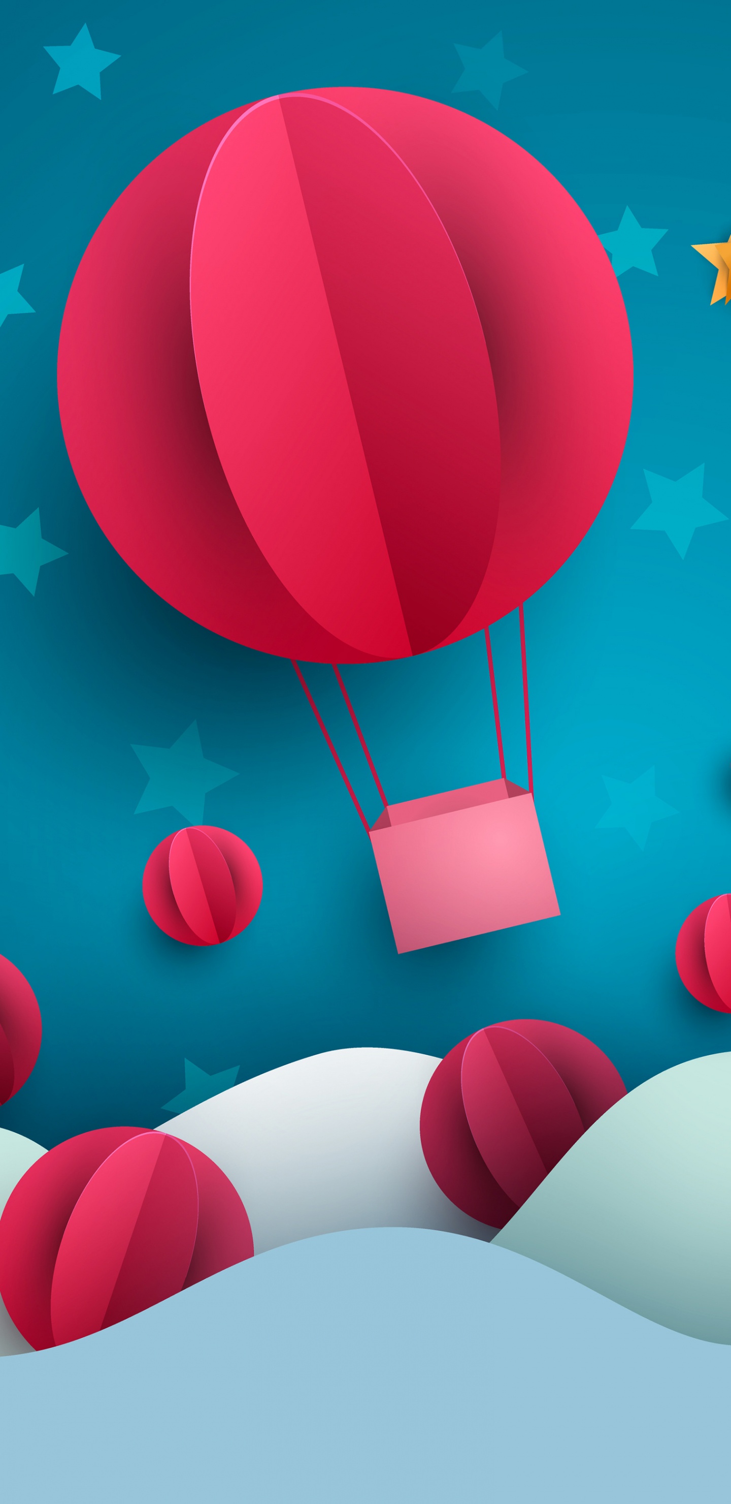 Ballon, Illustration, Wei, Licht, Azure. Wallpaper in 1440x2960 Resolution