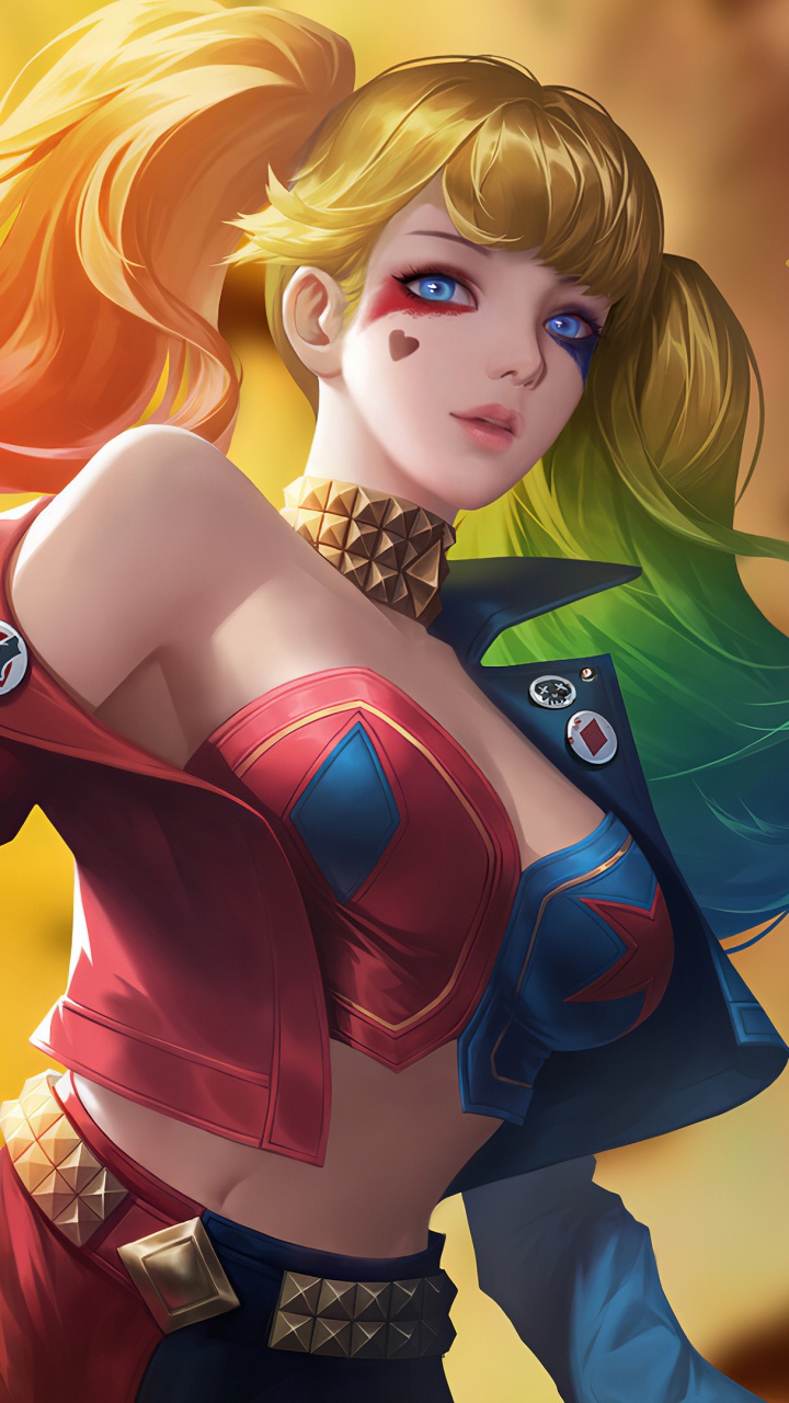 Femme en Robe Bleue et Rouge Personnage Anime. Wallpaper in 720x1280 Resolution