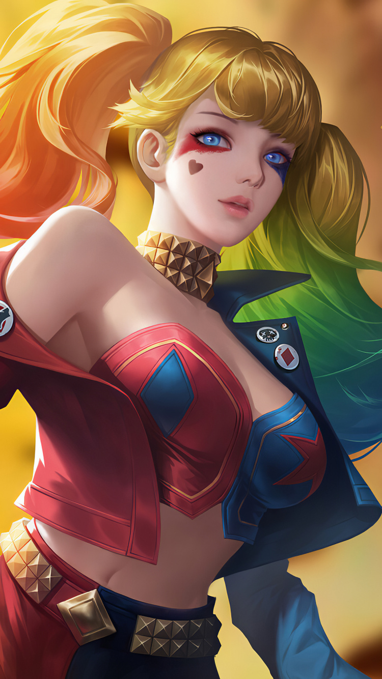 Mujer en Vestido Azul y Rojo Personaje de Anime. Wallpaper in 750x1334 Resolution