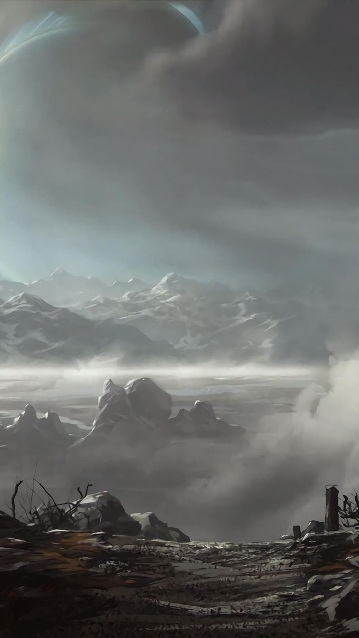 White Clouds Over The Mountains. Wallpaper in 720x1280 Resolution