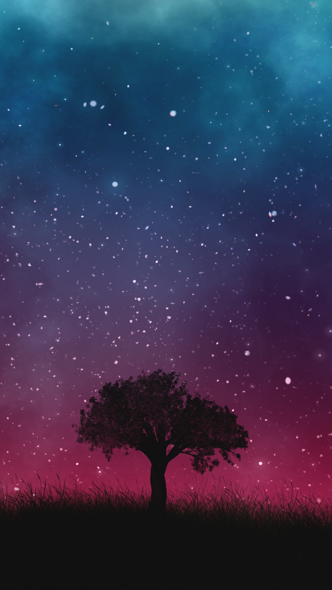 Baumsilhouette Unter Sternenklarer Nacht. Wallpaper in 1080x1920 Resolution