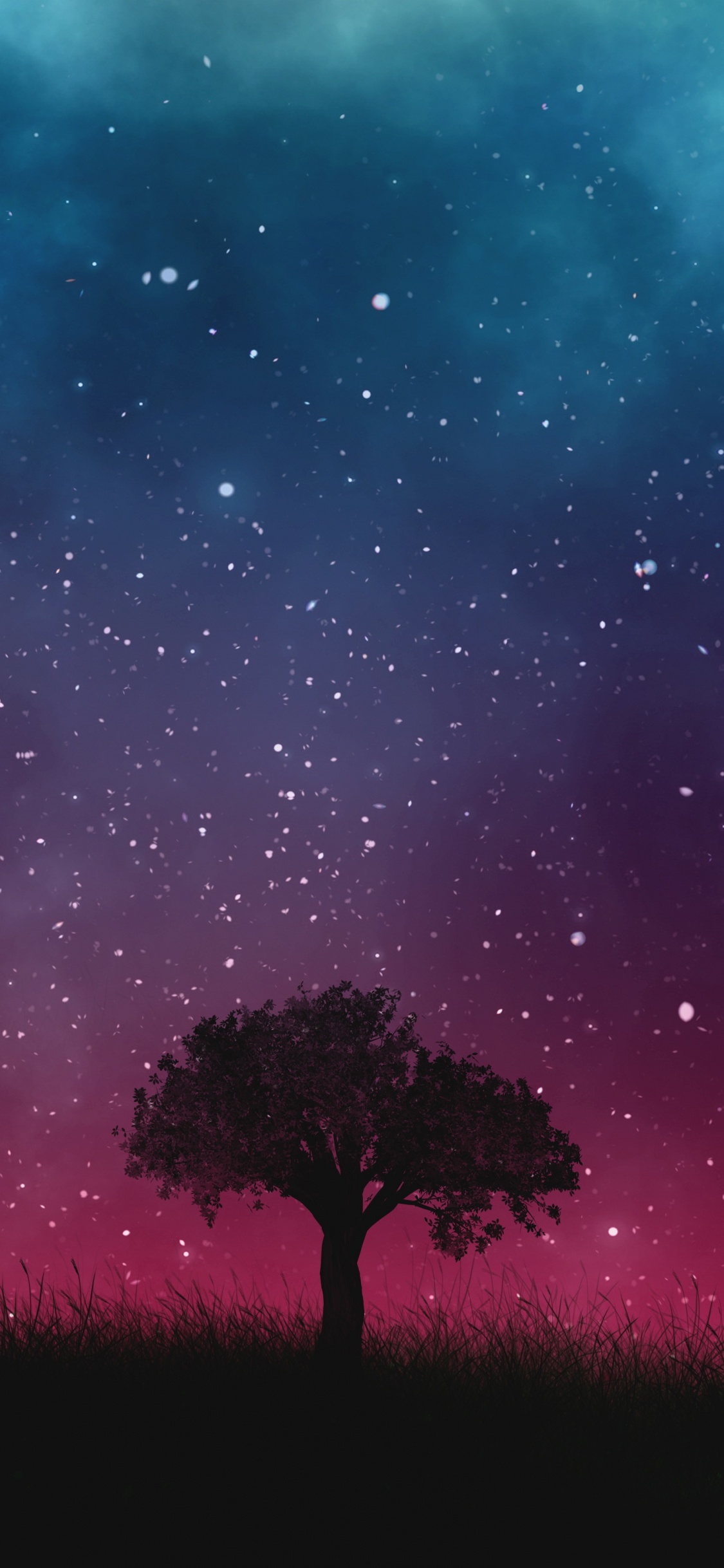 Baumsilhouette Unter Sternenklarer Nacht. Wallpaper in 1125x2436 Resolution