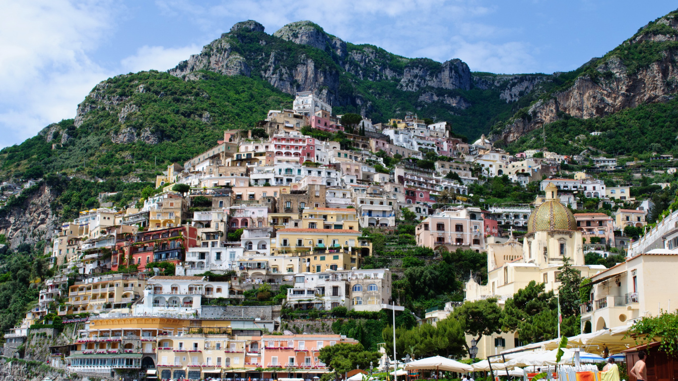 波西塔诺, 住宿, 度假, 山村, 村庄 壁纸 1366x768 允许