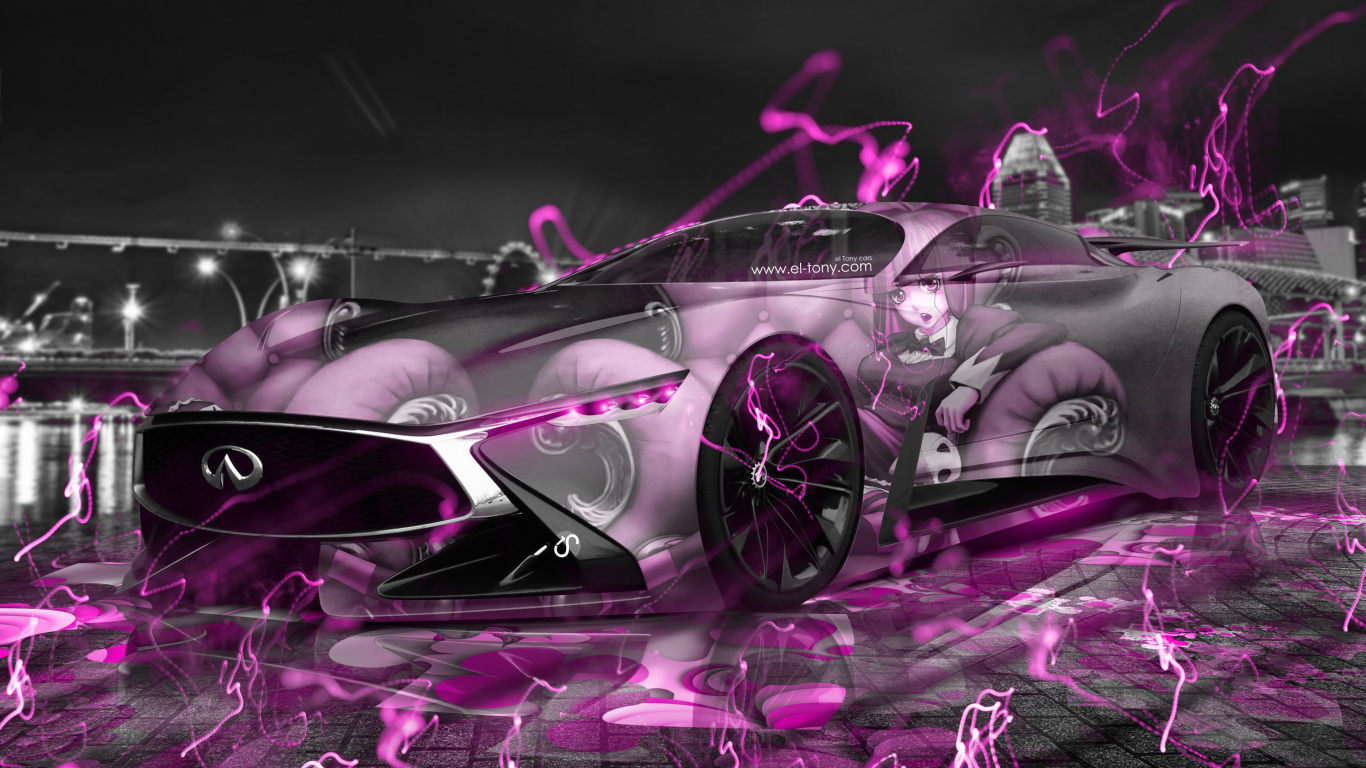 Purple and Black Car Illustration. Wallpaper in 1366x768 Resolution