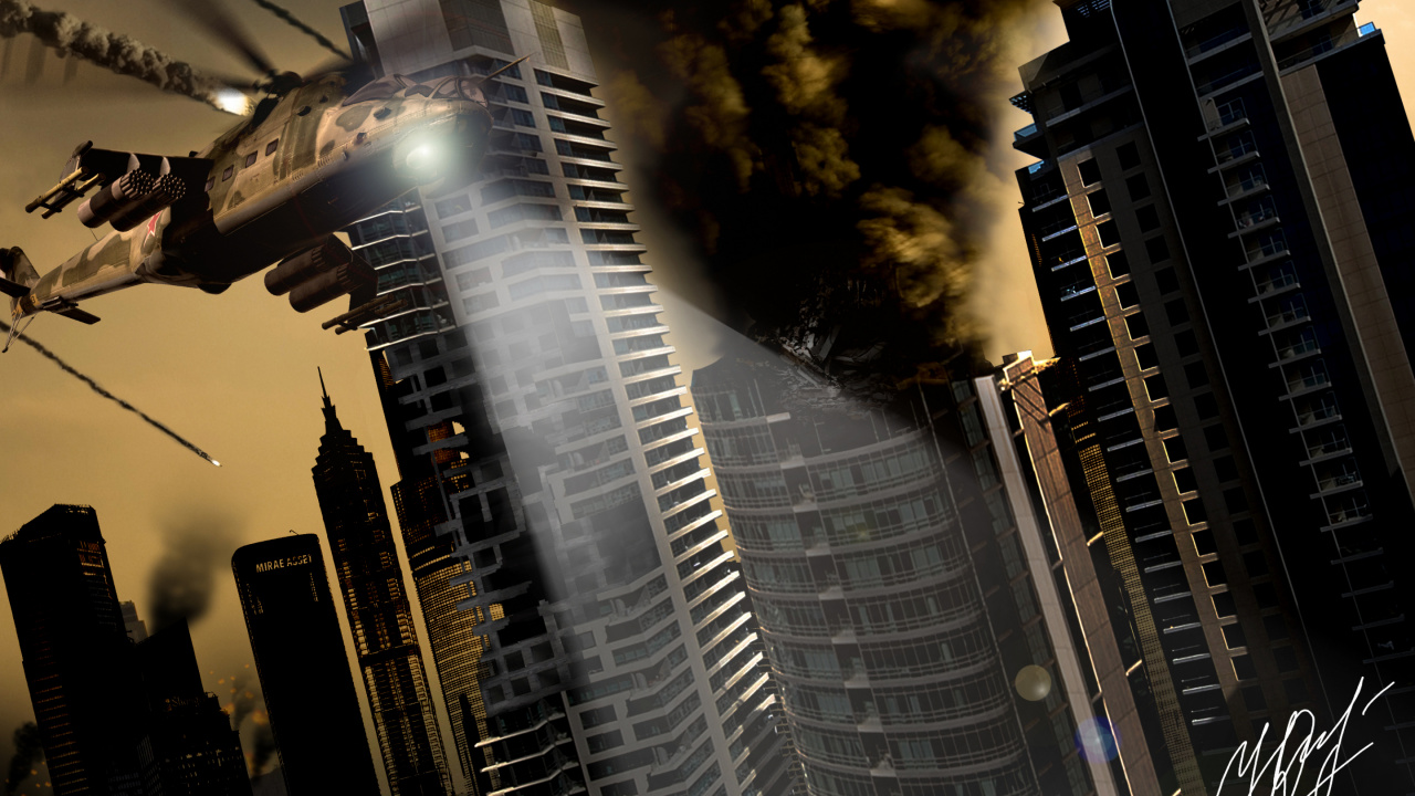 Military Helicopter, Skyscraper, Architecture, Urban Area, City. Wallpaper in 1280x720 Resolution