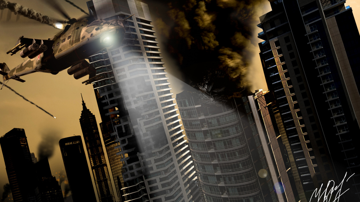 Militär-Hubschrauber, Wolkenkratzer, Architektur, Stadtgebiet, Tower Block. Wallpaper in 1366x768 Resolution