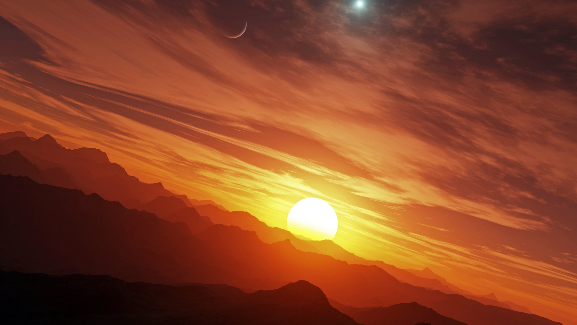 Silhouette of Mountains During Sunset. Wallpaper in 1920x1080 Resolution