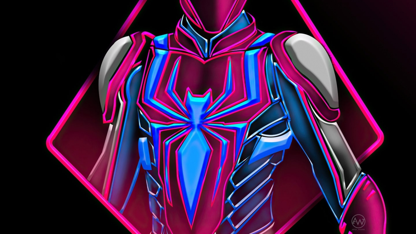 Néon Spiderman, Spider-man, Superhero, Venin, Art. Wallpaper in 1366x768 Resolution