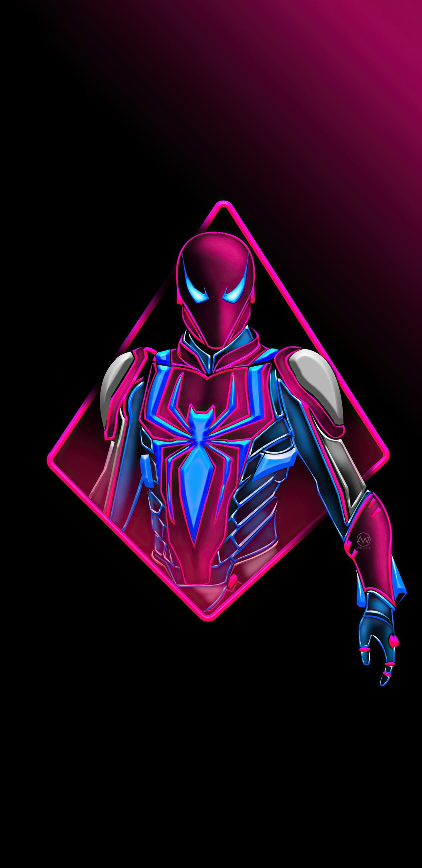 Spiderman Neón, Spider-man, Superhéroe, Veneno, Arte. Wallpaper in 1440x2960 Resolution