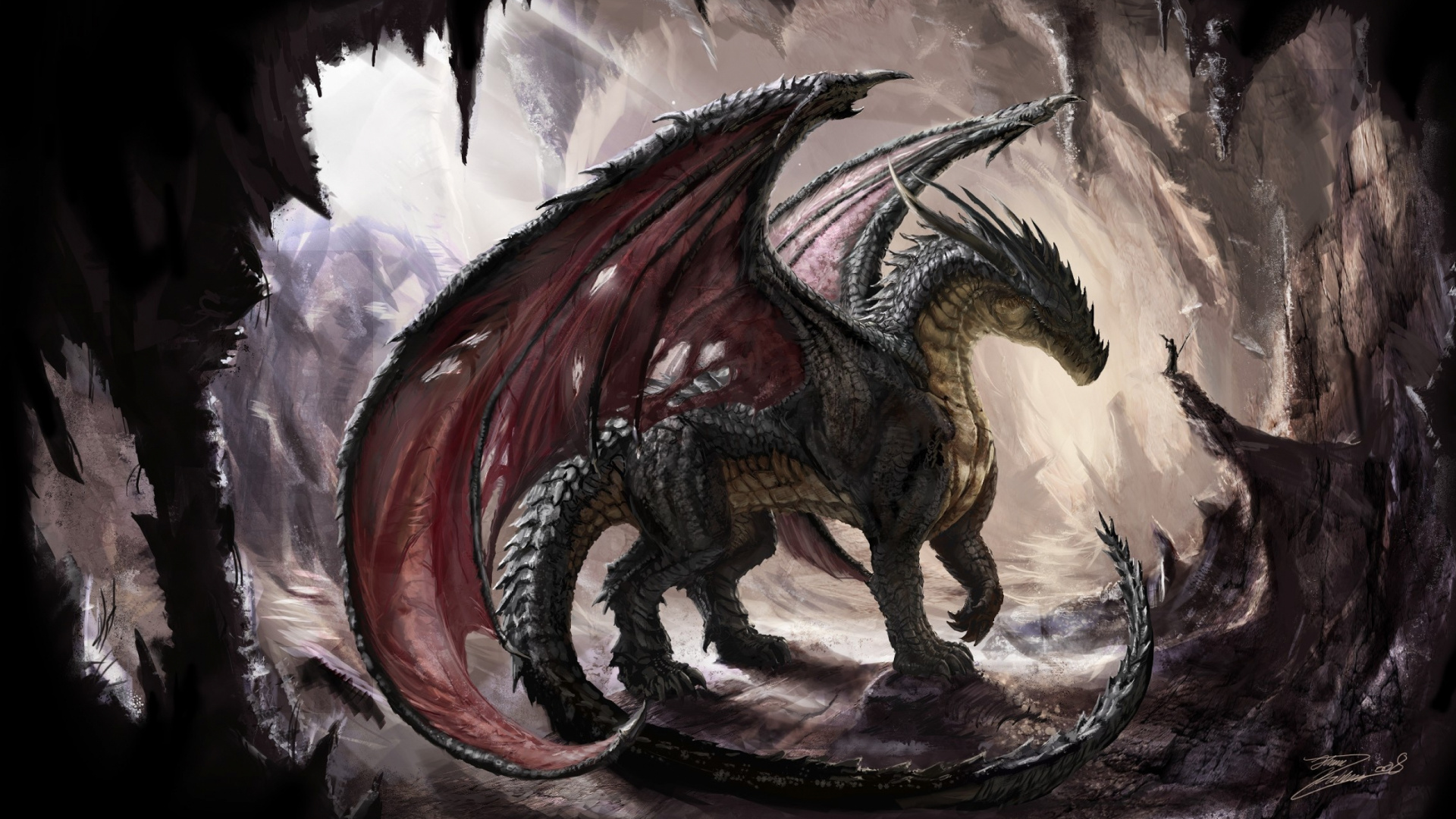 Black and Brown Dragon Illustration. Wallpaper in 1920x1080 Resolution