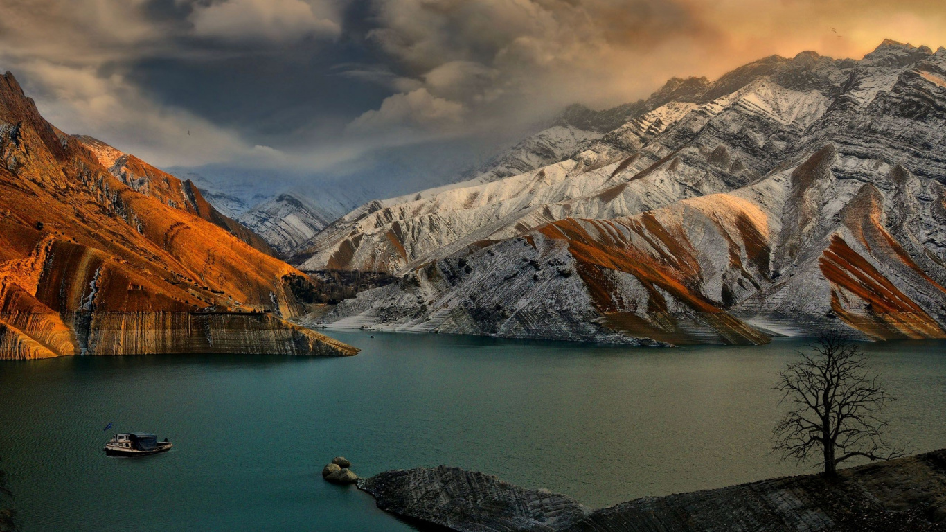 性质, 多山的地貌, 反射, 天空, 风景如画 壁纸 1366x768 允许