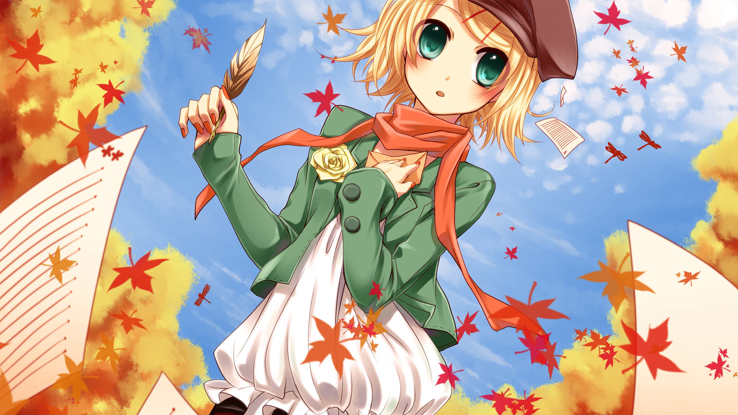 Chica en Vestido Blanco y Rojo Personaje de Anime. Wallpaper in 2560x1440 Resolution