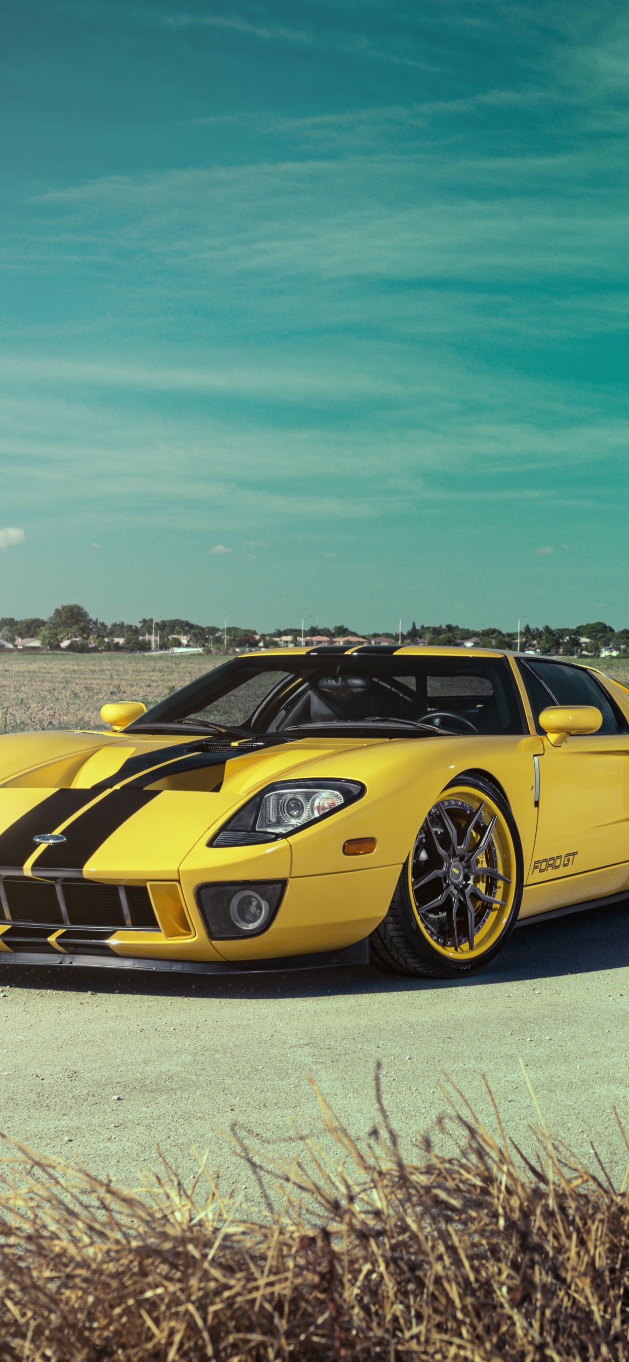 Porsche 911 Jaune Sur Champ Brun Sous Ciel Bleu Pendant la Journée. Wallpaper in 1242x2688 Resolution