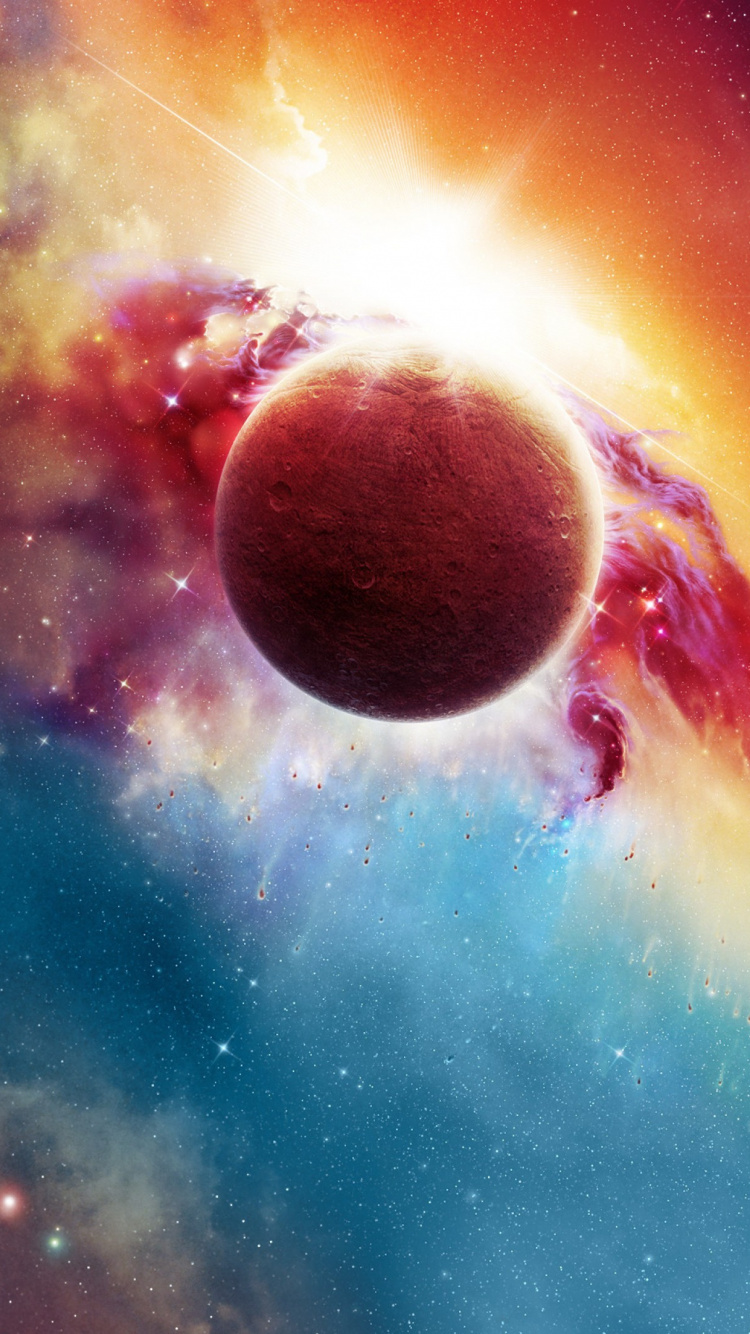 Ciel Bleu et Orange Avec Des Étoiles. Wallpaper in 750x1334 Resolution