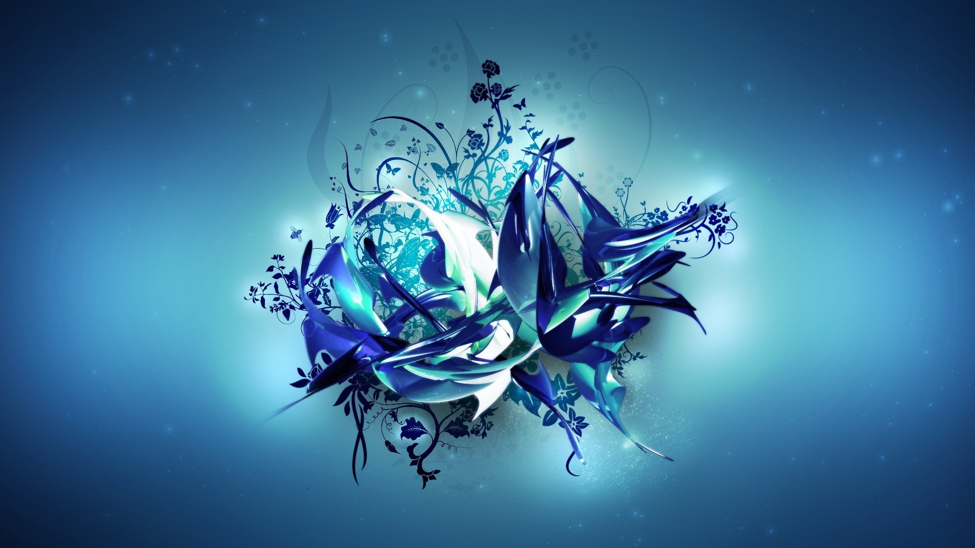 Peinture Abstraite Bleu Vert et Blanc. Wallpaper in 1920x1080 Resolution