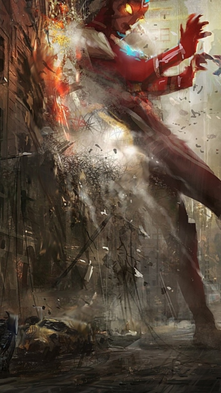 Man in Red Shirt Standing on Fire. Wallpaper in 720x1280 Resolution