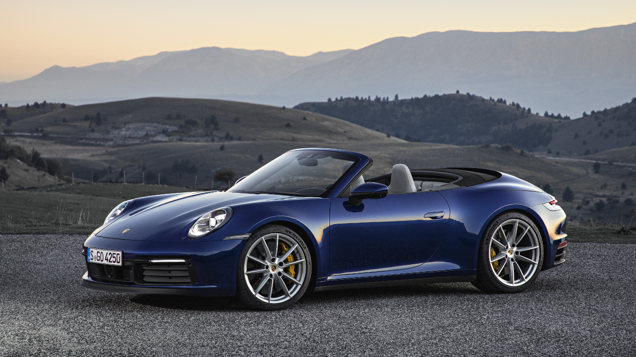 Blaues Porsche 911 Cabrio Coupe. Wallpaper in 1280x720 Resolution