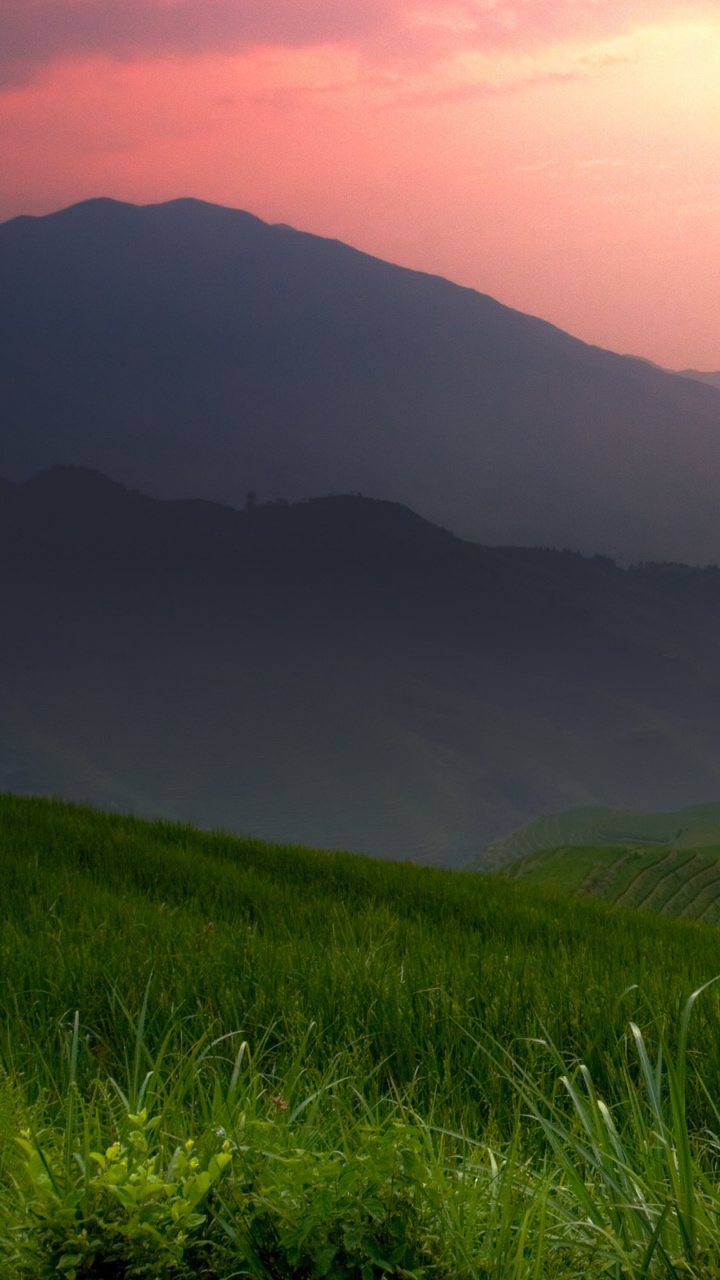 Campo de Hierba Verde Cerca de la Montaña Durante el Día. Wallpaper in 720x1280 Resolution