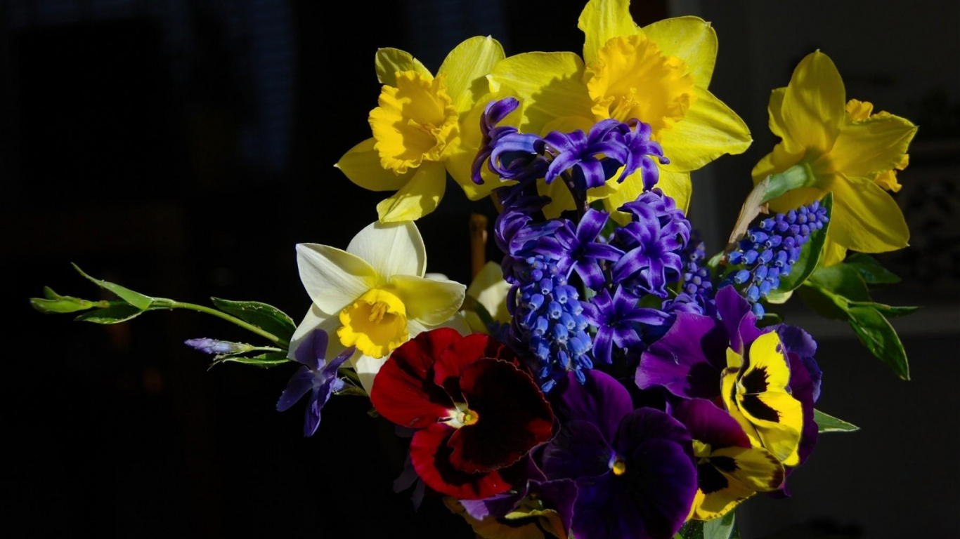 Fleurs Jaunes et Rouges Dans L'objectif à Basculement. Wallpaper in 1366x768 Resolution