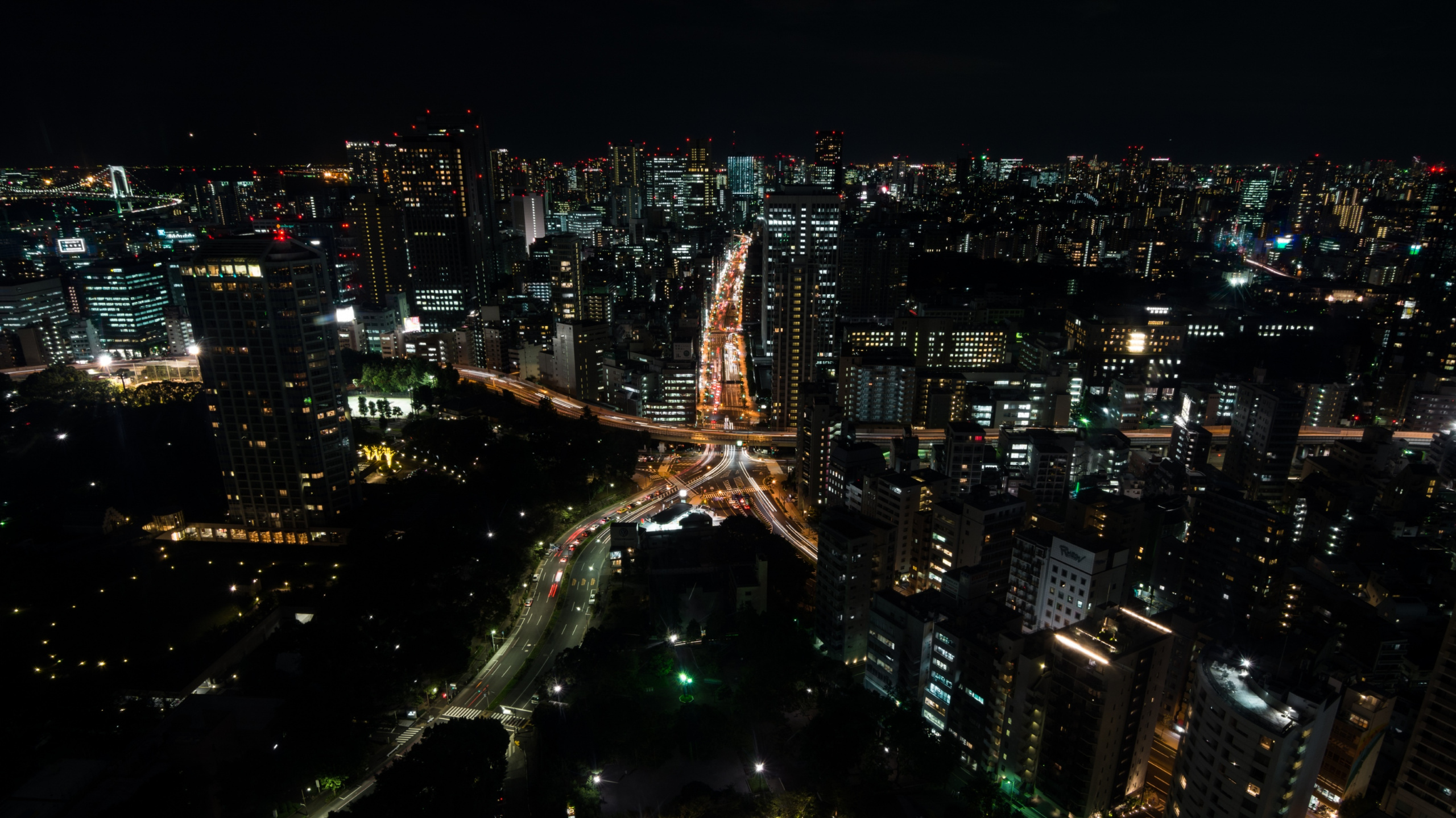 Aerial View of City During Night Time. Wallpaper in 2560x1440 Resolution