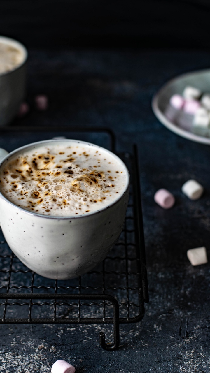 White Ceramic Cup With Brown Liquid. Wallpaper in 720x1280 Resolution