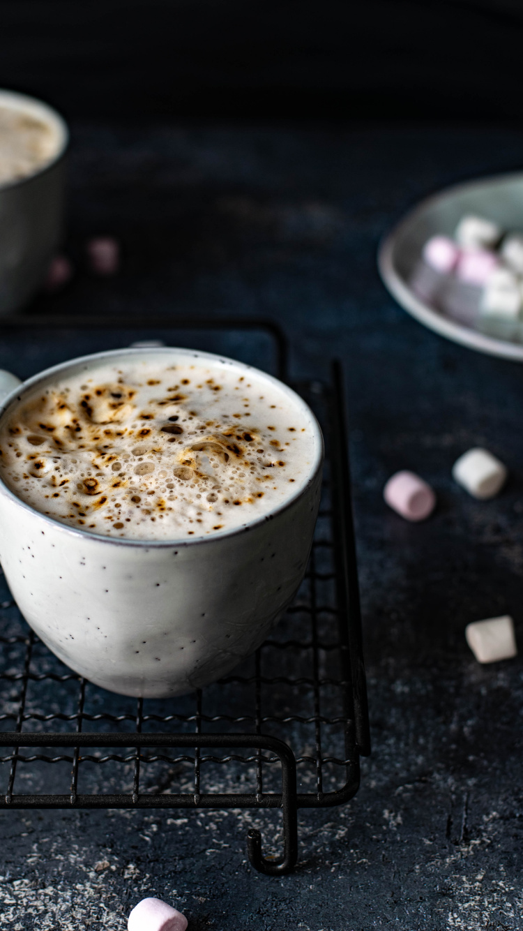 White Ceramic Cup With Brown Liquid. Wallpaper in 750x1334 Resolution