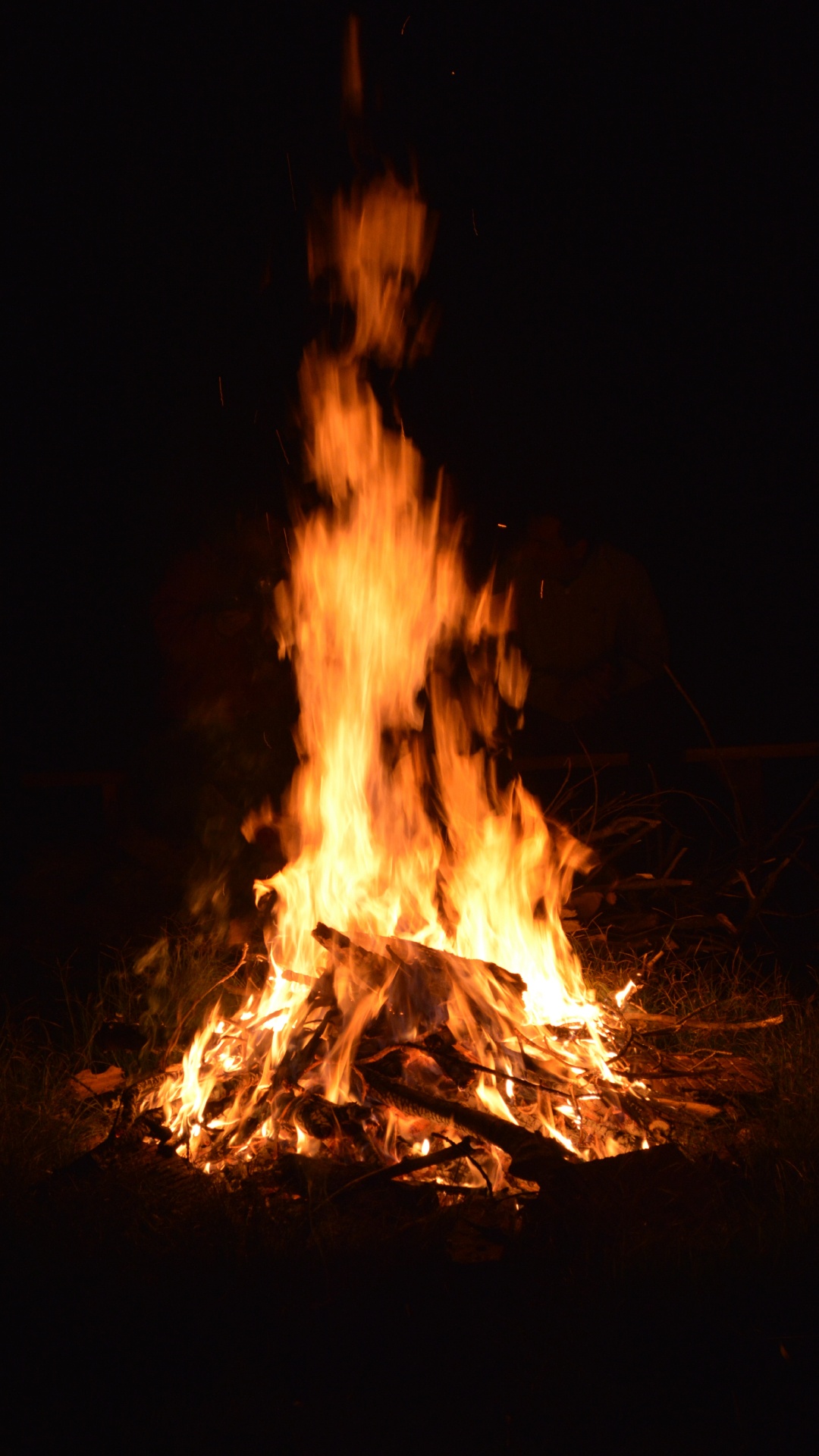 Verbrennen Von Holz in Der Nacht. Wallpaper in 1080x1920 Resolution