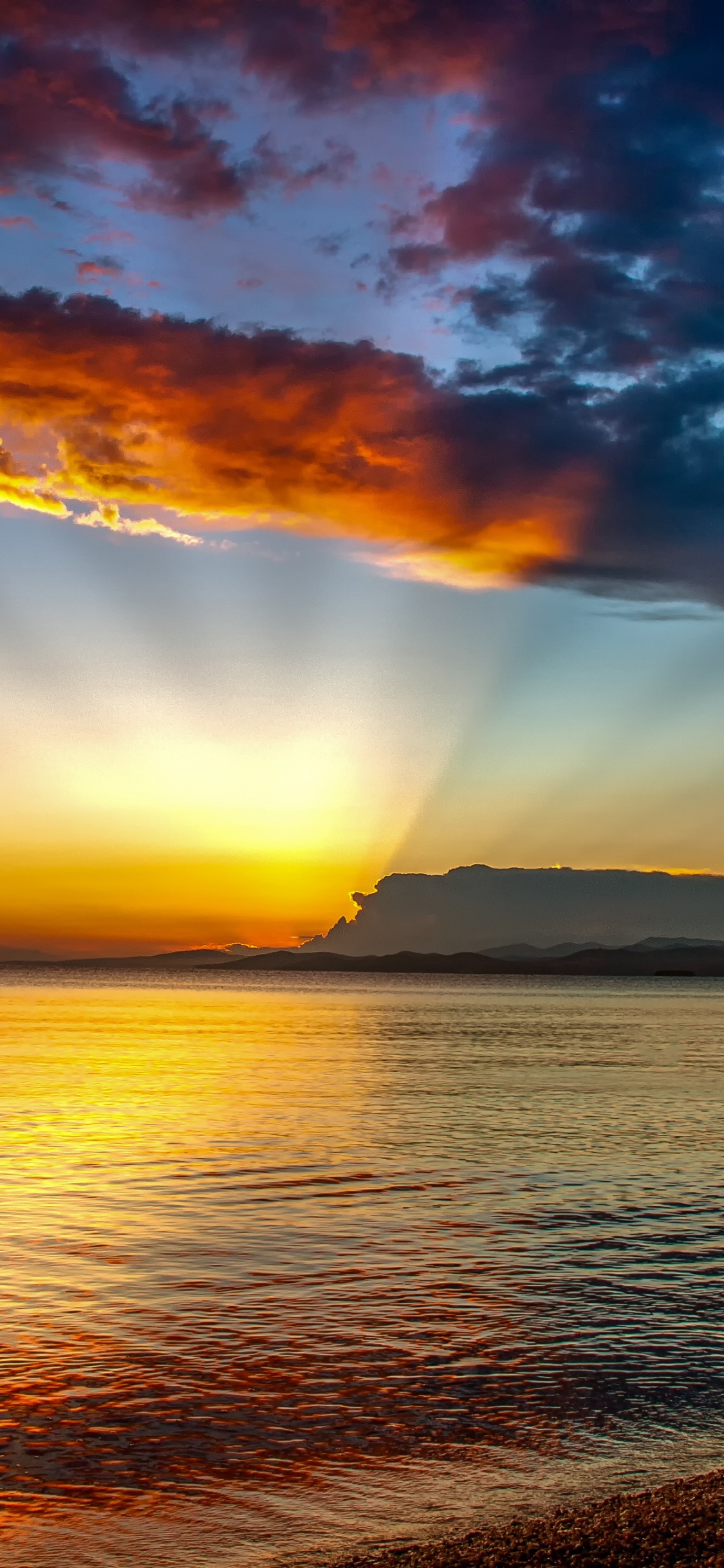 Blaue Stunde, Strand, Sonnenuntergang, Horizont, Natur. Wallpaper in 1125x2436 Resolution