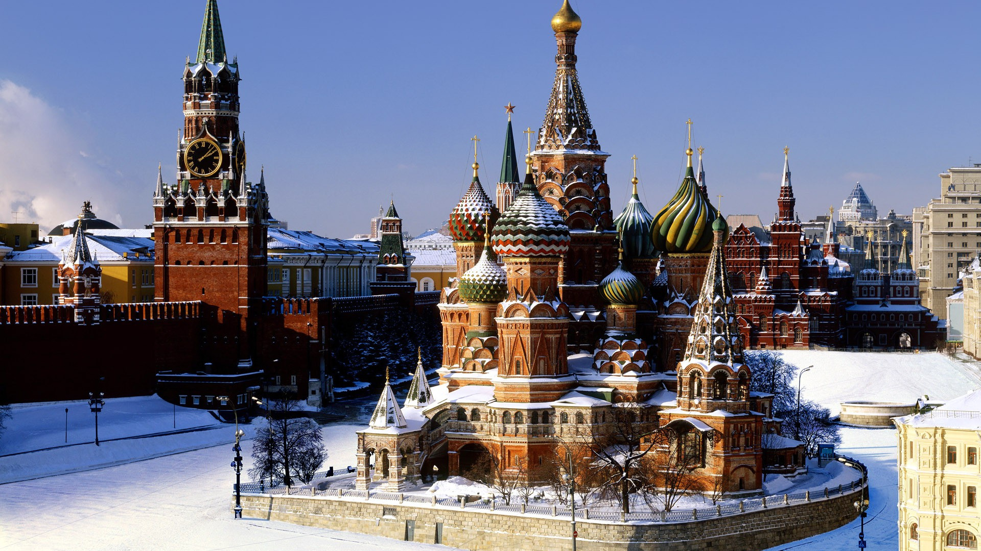 Moscow Winter Red Square, Red Square, St Basils Cathedral, The Moscow Kremlin, Winter Palace. Wallpaper in 1920x1080 Resolution