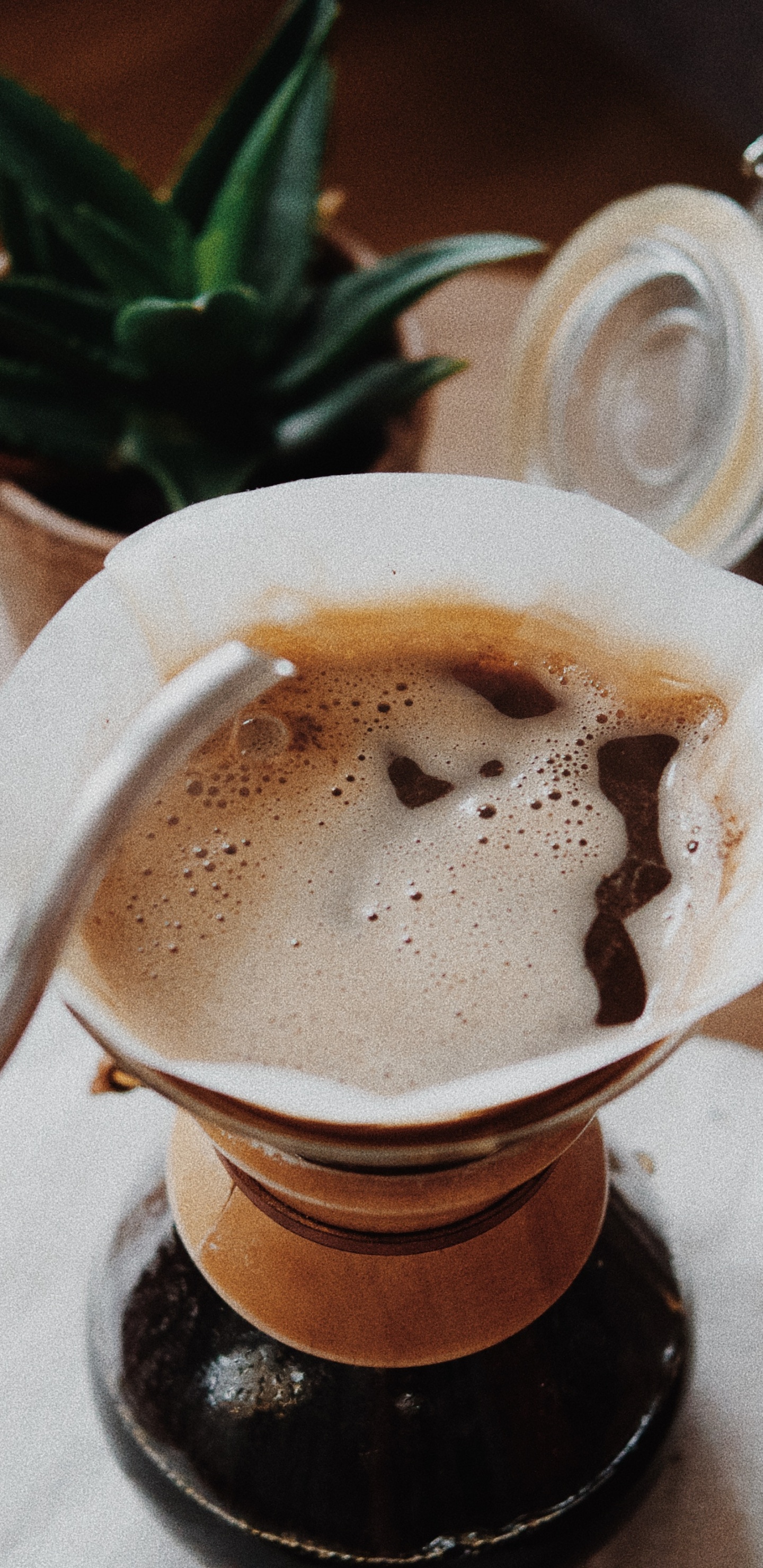 White Ceramic Mug on Brown Wooden Table. Wallpaper in 1440x2960 Resolution