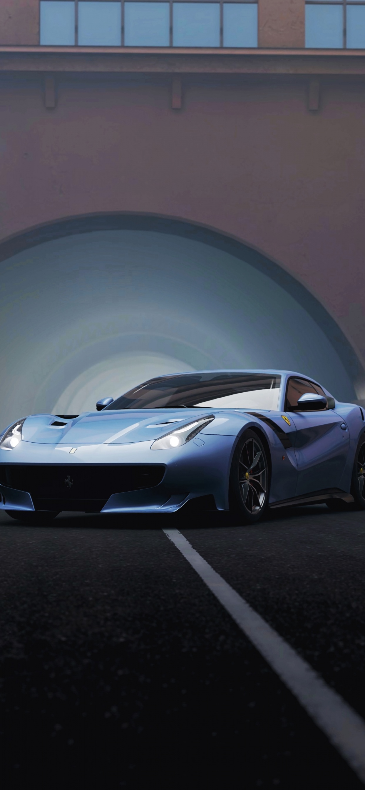 Silberner Lamborghini Aventador im Tunnel. Wallpaper in 1242x2688 Resolution