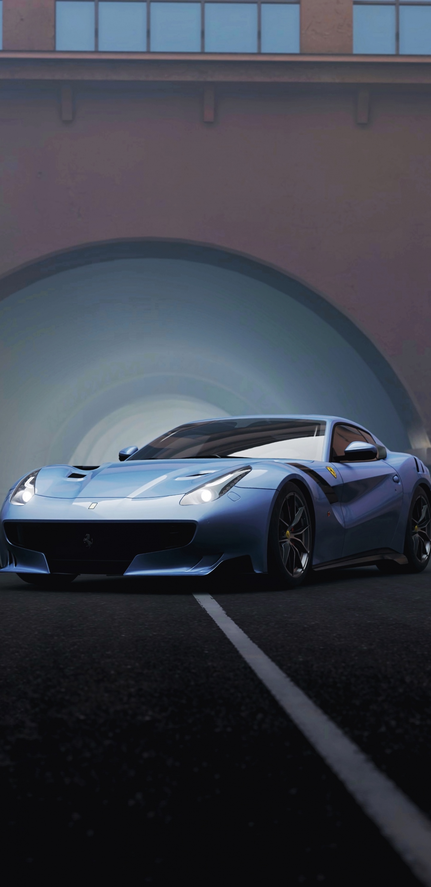 Silberner Lamborghini Aventador im Tunnel. Wallpaper in 1440x2960 Resolution