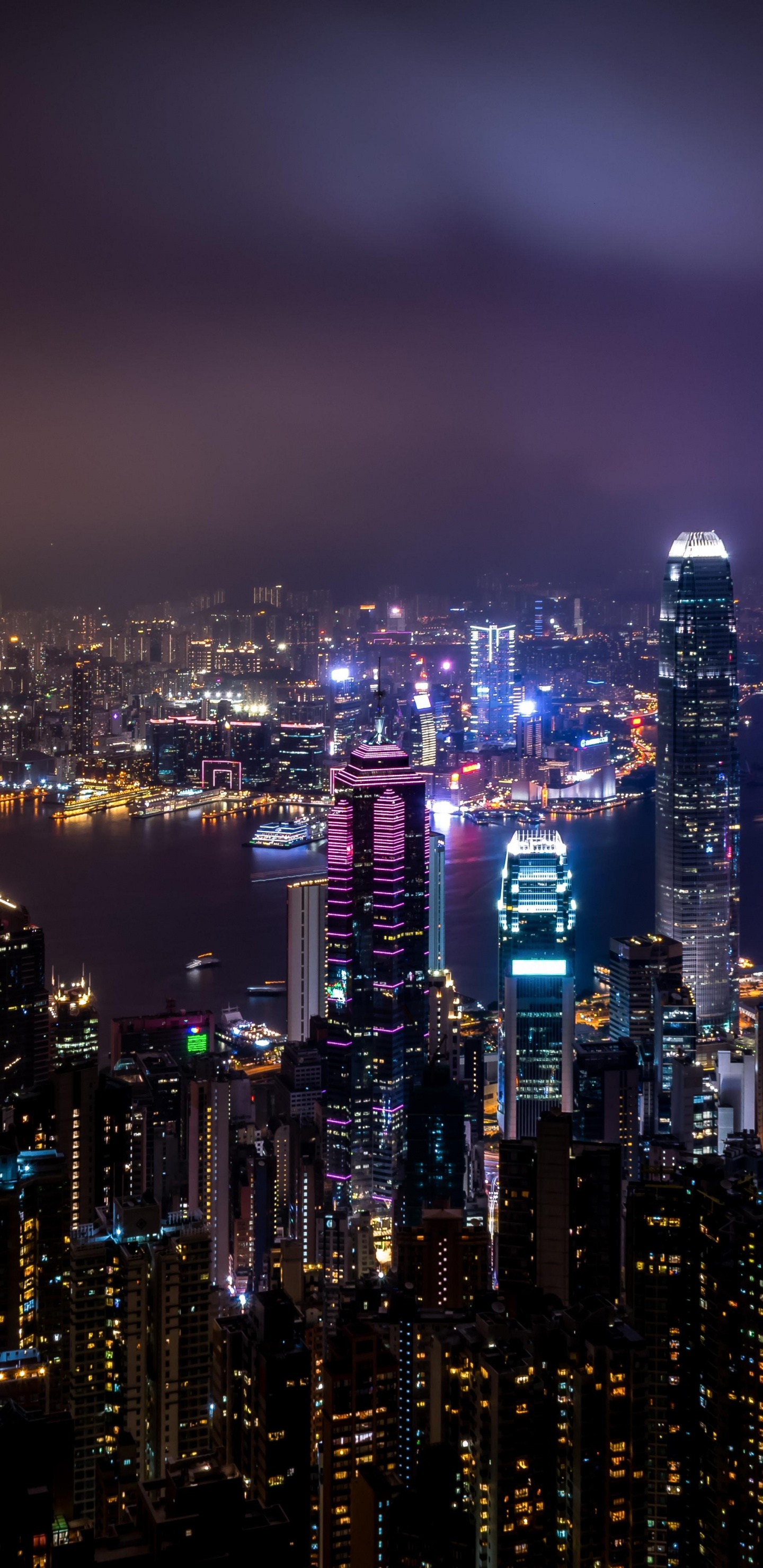 City With High Rise Buildings During Night Time. Wallpaper in 1440x2960 Resolution