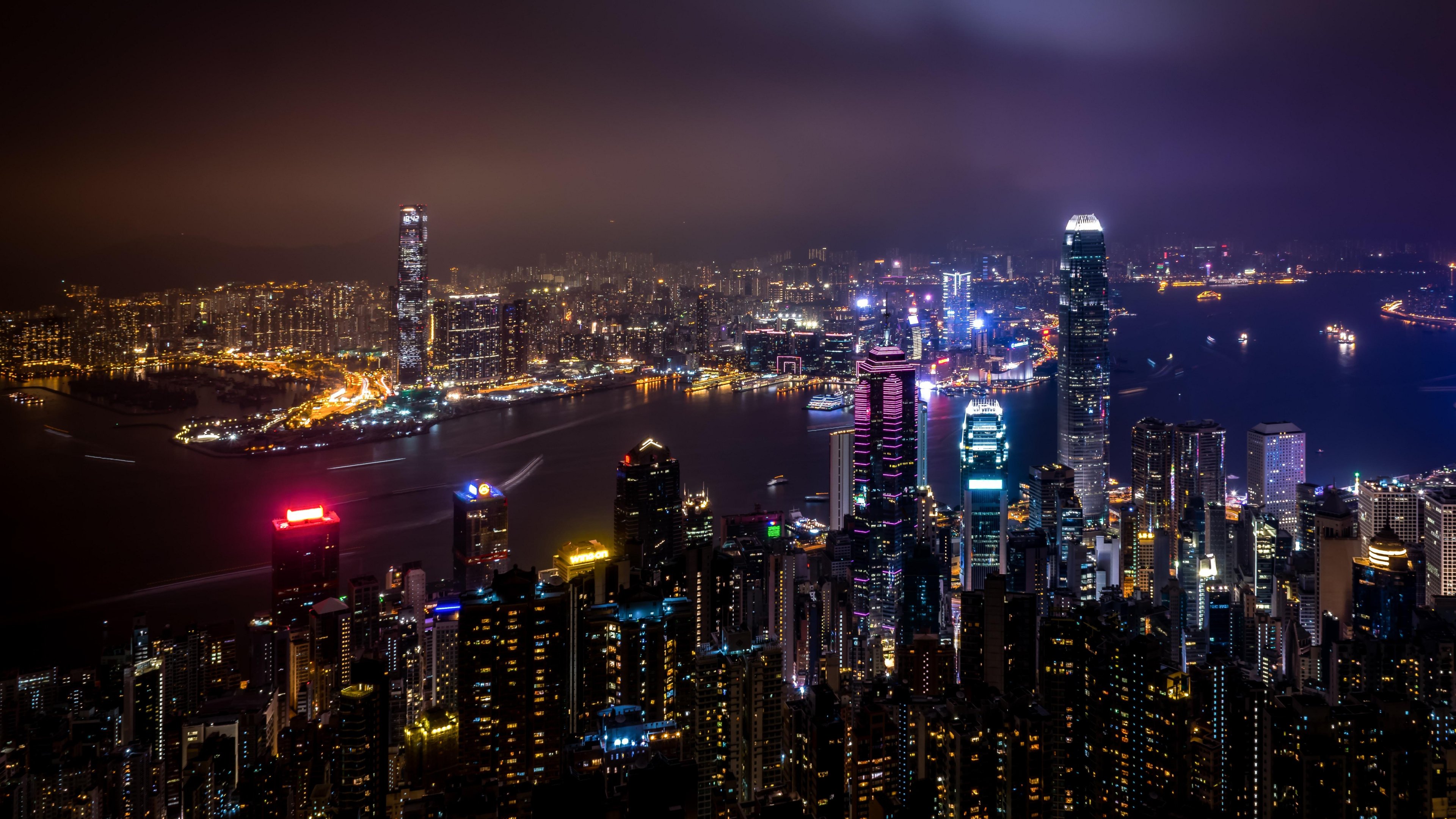 City With High Rise Buildings During Night Time. Wallpaper in 3840x2160 Resolution