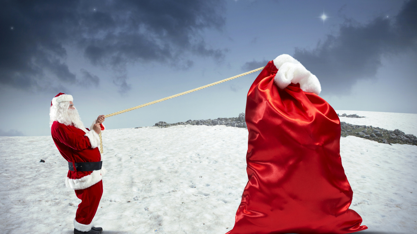 Santa Claus, Snow, Winter, Cloud, Freezing. Wallpaper in 1366x768 Resolution