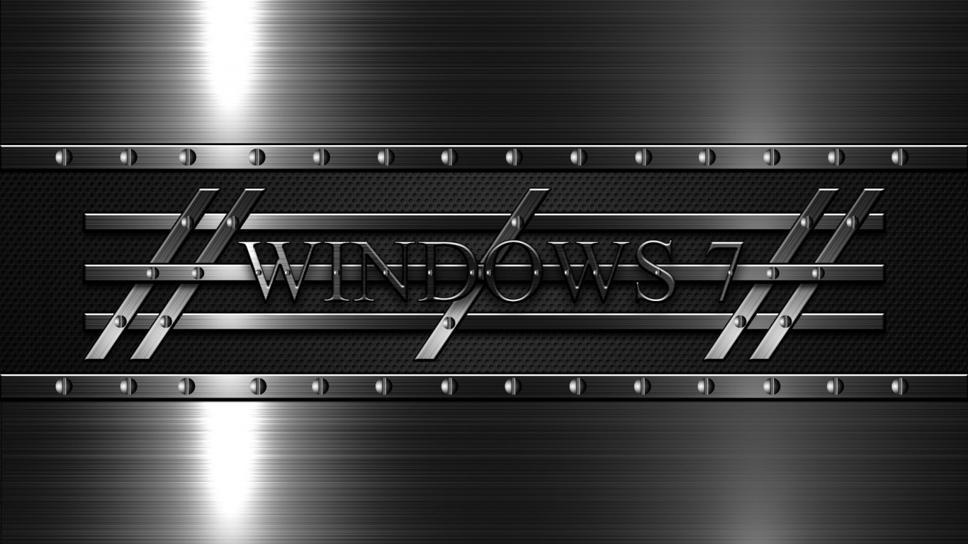 Windows 7, Microsoft Windows, Metal, Monocromo, Negro. Wallpaper in 1366x768 Resolution