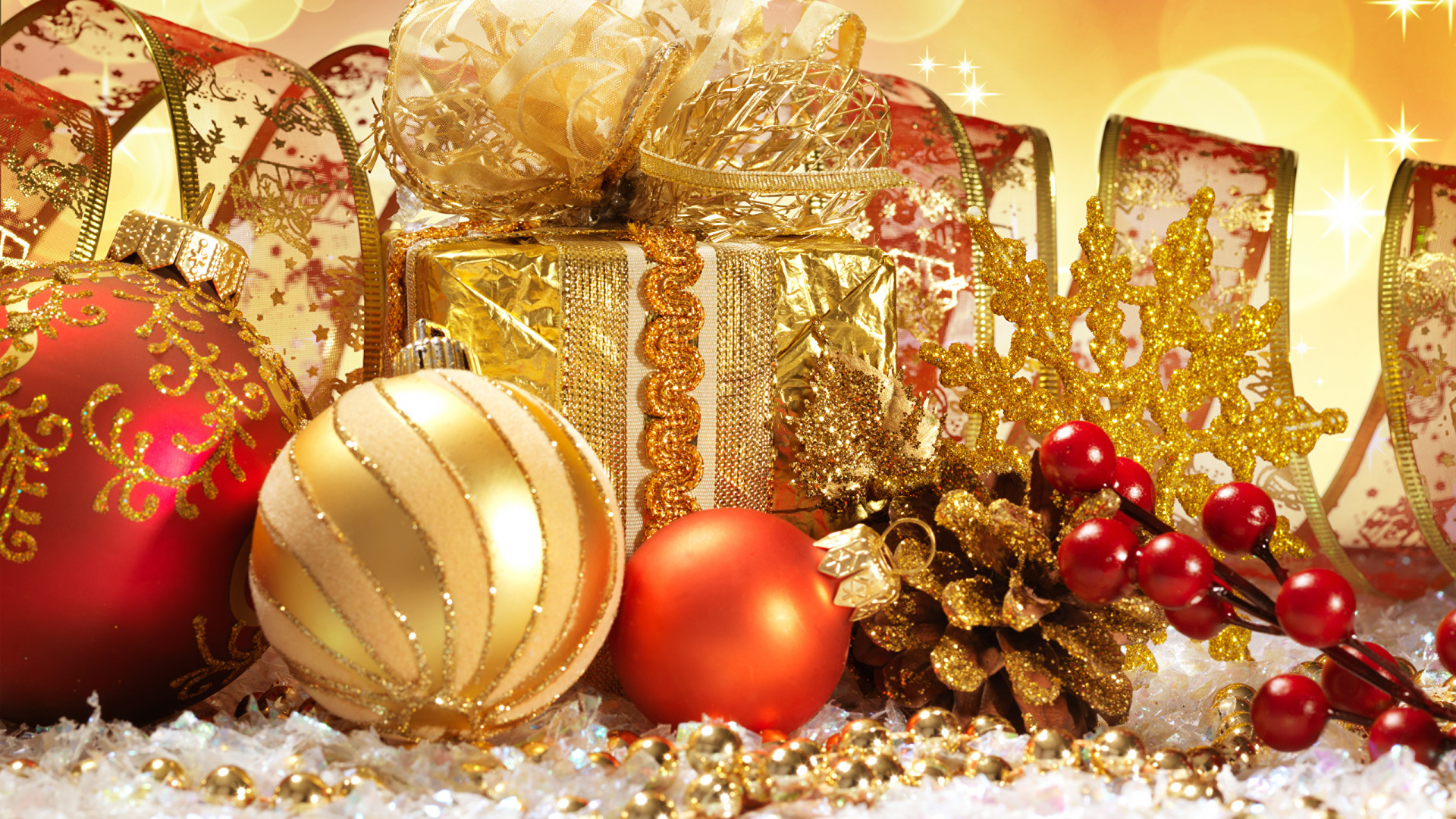 Neujahr, Weihnachten, Weihnachtsdekoration, Christmas Ornament, Geschenkkorb. Wallpaper in 1920x1080 Resolution