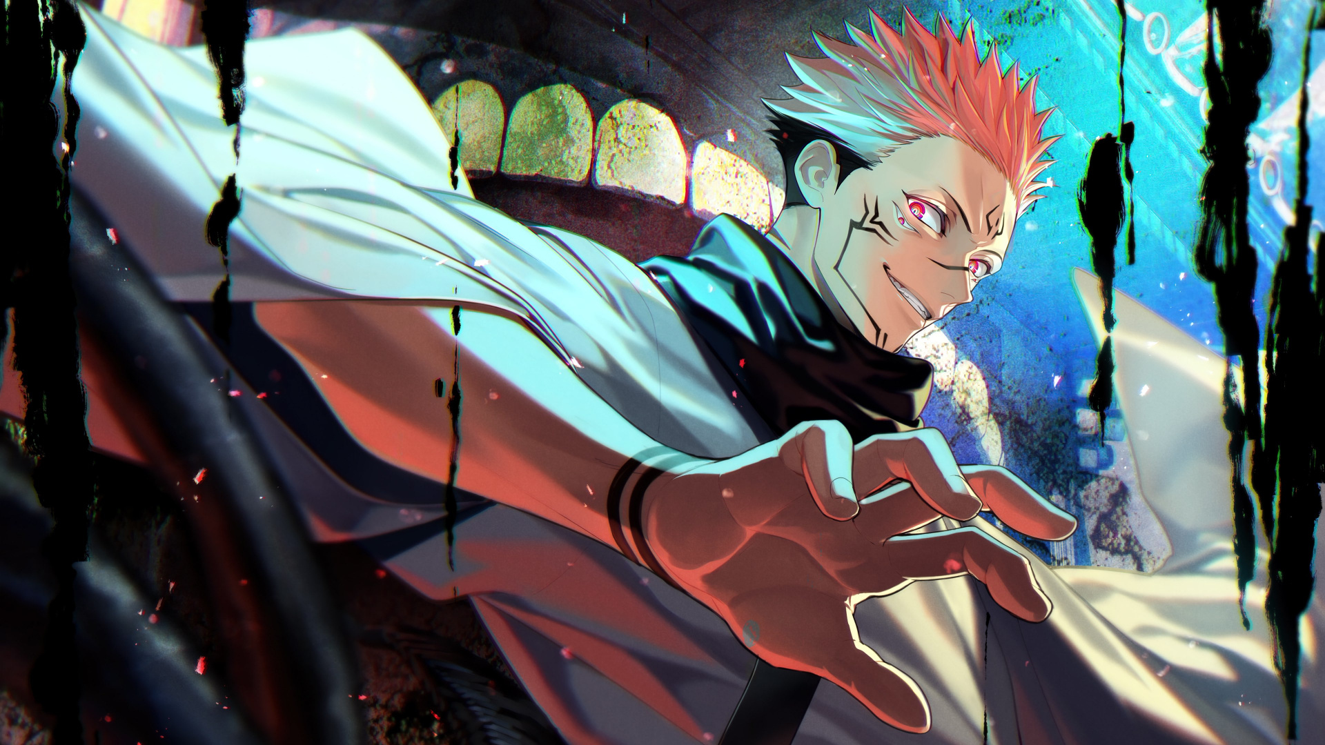 Anime, Yuji Itadori, Ryomen Seine Füße, Ju-Jutsu Kaisen, Cartoon. Wallpaper in 1920x1080 Resolution