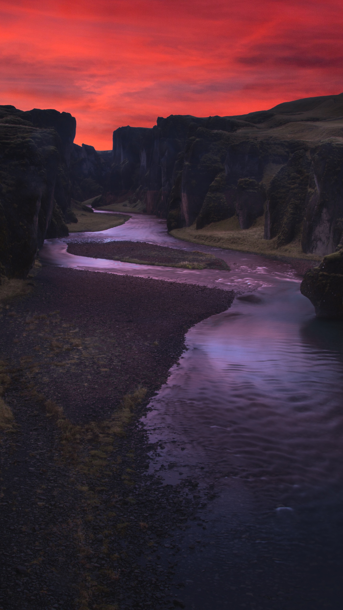 Body of Water Between Mountain During Sunset. Wallpaper in 1440x2560 Resolution