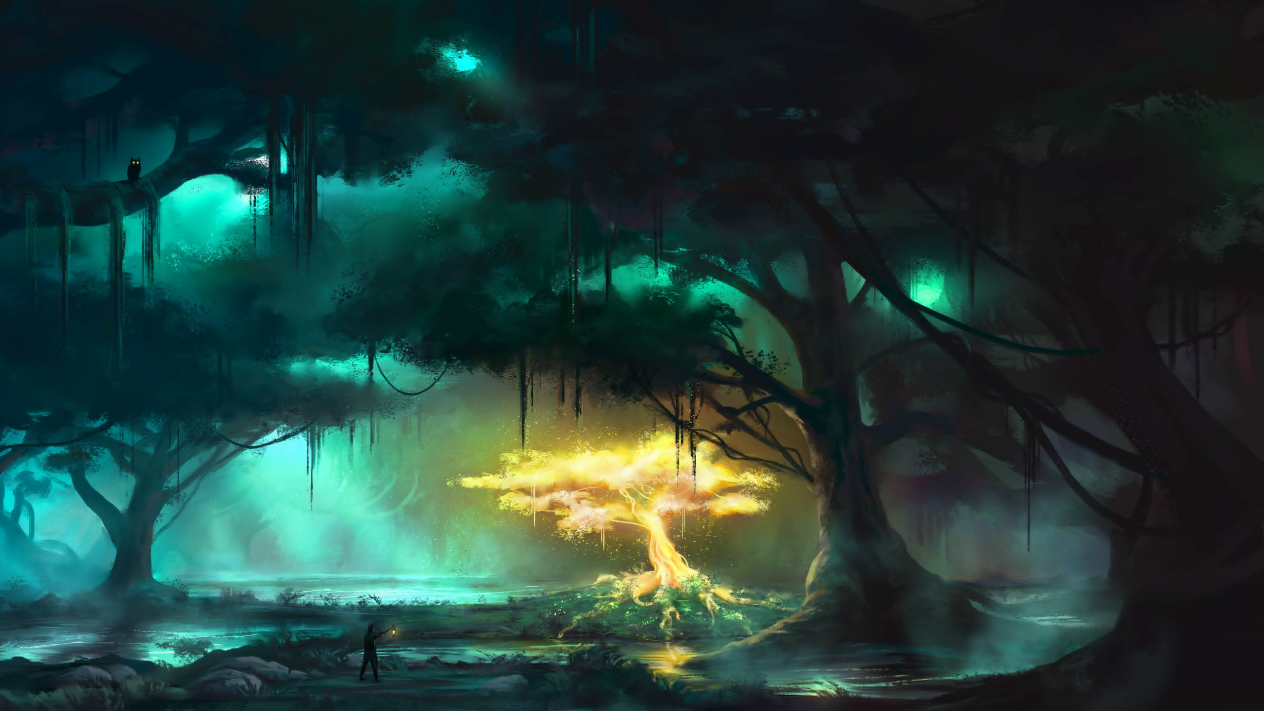 森林, 艺术, 风景画, 性质, 画家 壁纸 2560x1440 允许