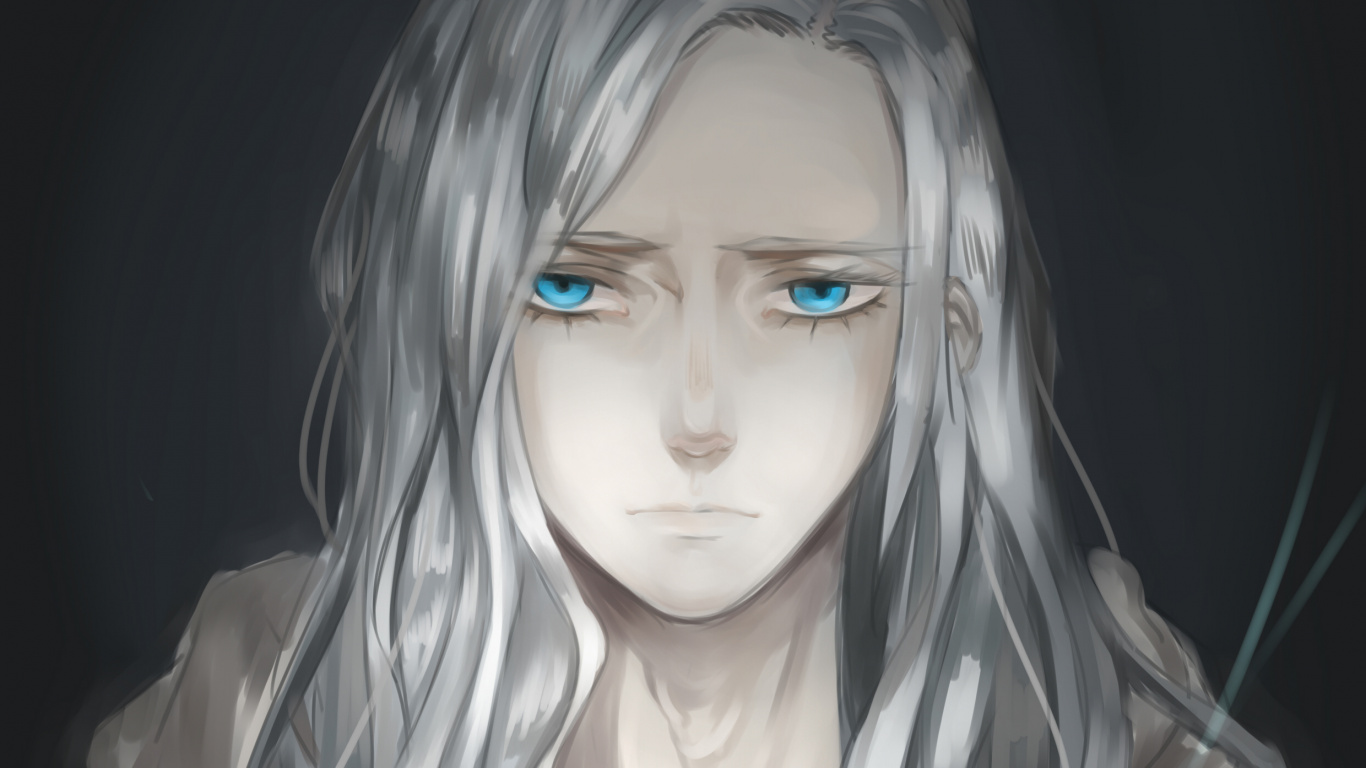 Femme Aux Yeux Bleus et Cheveux Blancs. Wallpaper in 1366x768 Resolution