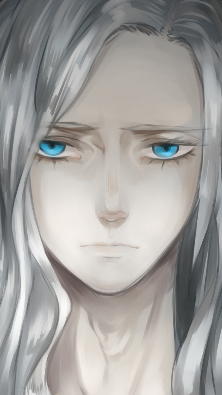 Frau Mit Blauen Augen Und Weißen Haaren. Wallpaper in 720x1280 Resolution