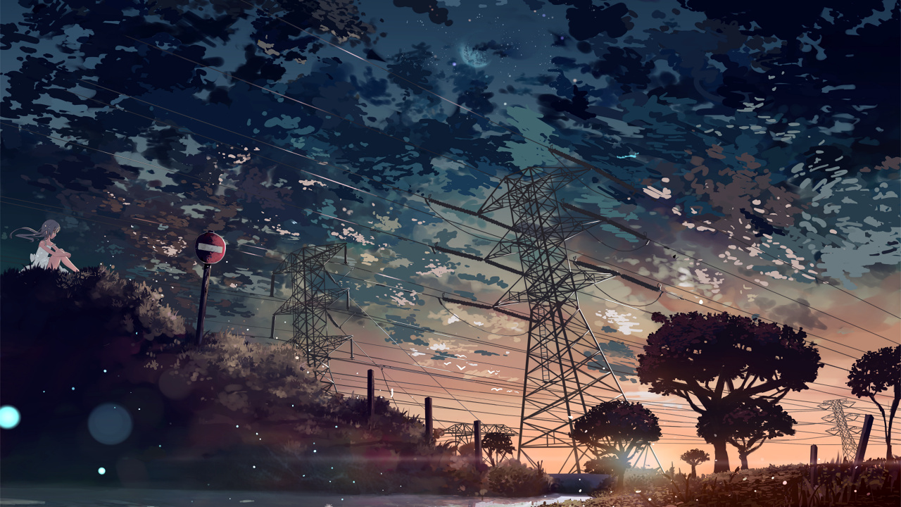 Anime Art, Aesthetics, Cloud, Atmosphere, Plant. Wallpaper in 1280x720 Resolution