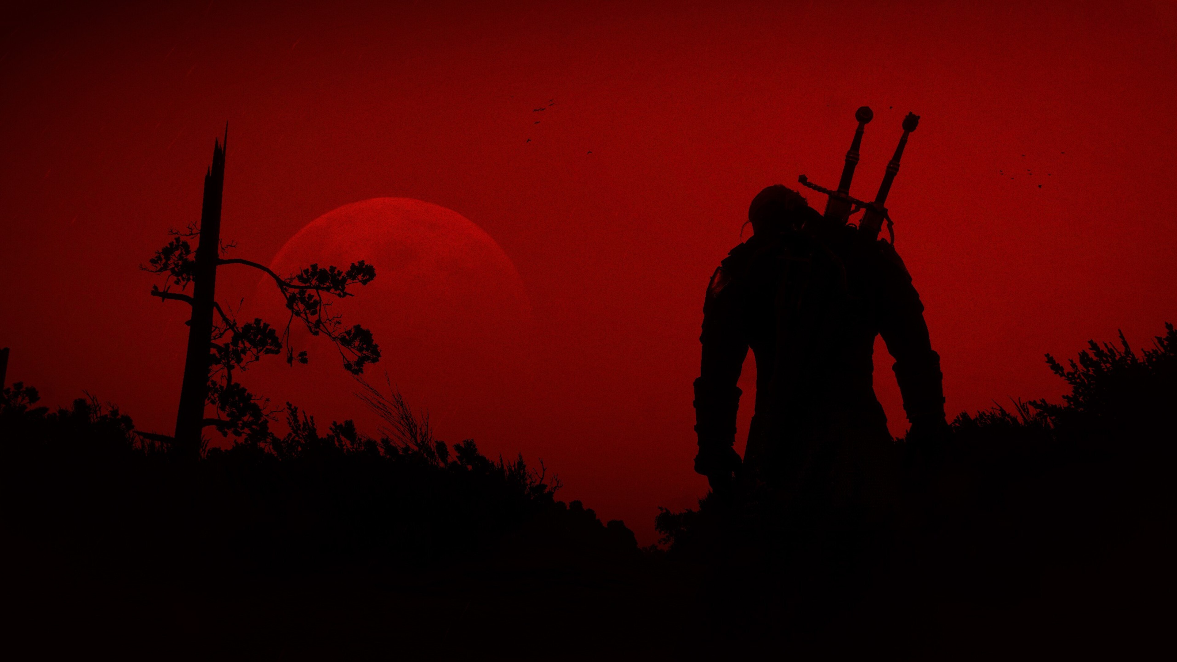 The Witcher, Geralt of Rivia, Minimalism, Astronomical Object, Celestial Event. Wallpaper in 3840x2160 Resolution